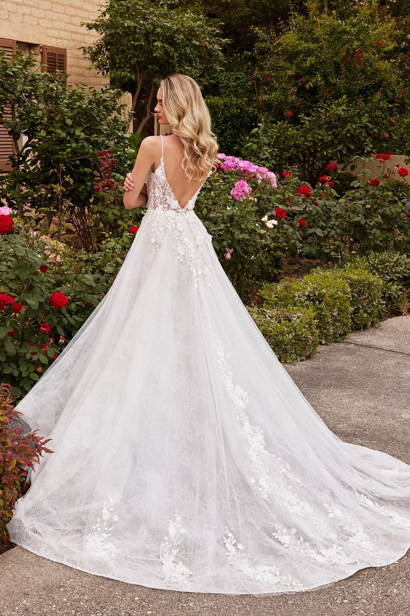 ​​​A-Line Thin Straps Layered Lace Organza Bridal Gown #CD857W