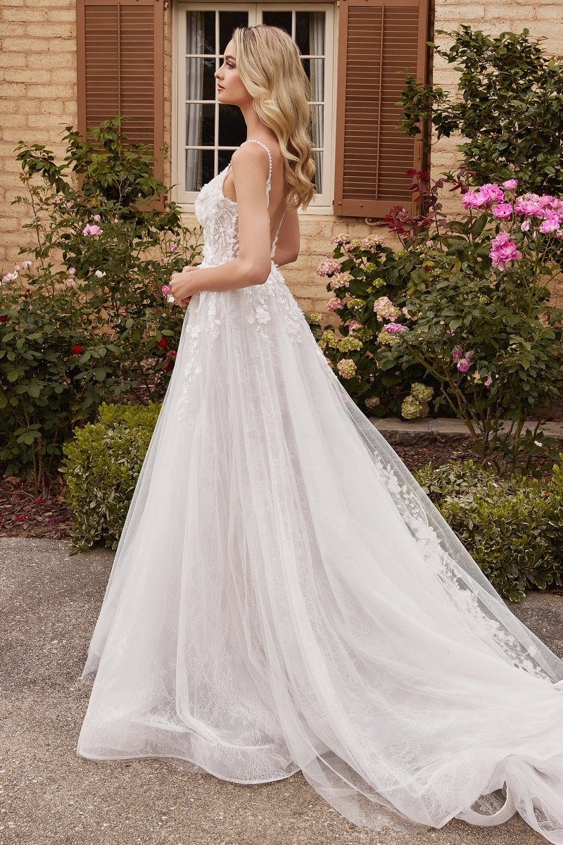 ​​​A-Line Thin Straps Layered Lace Organza Bridal Gown #CD857W