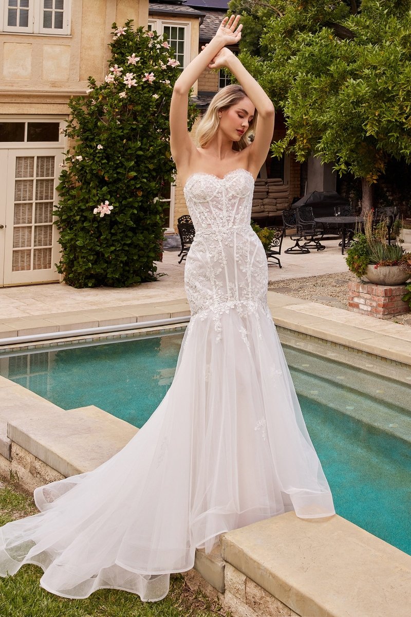 Dreamy Sweetheart Organza Removable Sleeves Mermaid Wedding Dress #CD8   Emdresses
