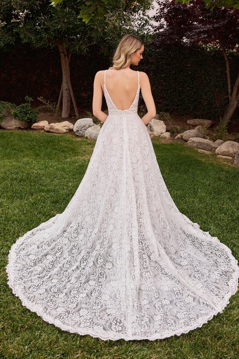 ​​​​​Stunning A-Line Deep V-Neck Lace Emovable Sleeves Bridal Gown #CD862W