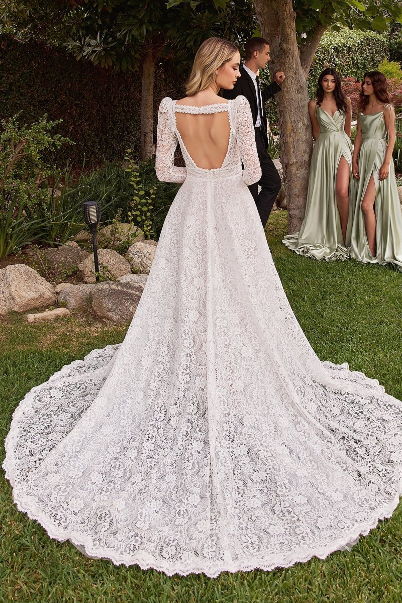​​​​​Stunning A-Line Deep V-Neck Lace Emovable Sleeves Bridal Gown #CD862W