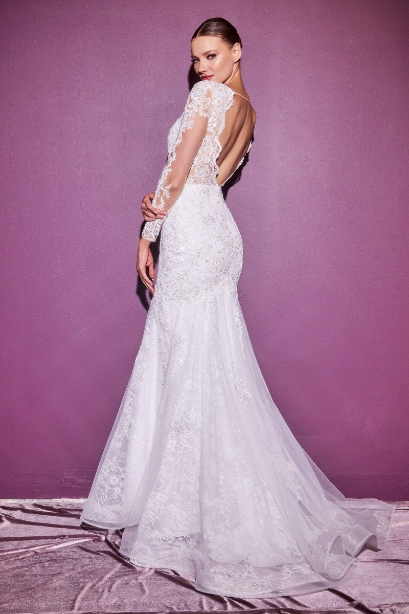 Layered Lace Illusion Long Sleeves Mermaid Bridal Gown #CD951W