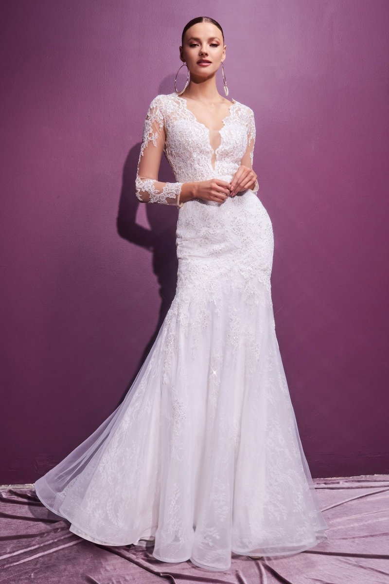 Layered Lace Illusion Long Sleeves Mermaid Bridal Gown #CD951W