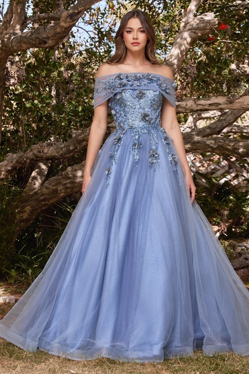 Glamorous Strapless Glitter Layered Tulle Ball Gown #CD955