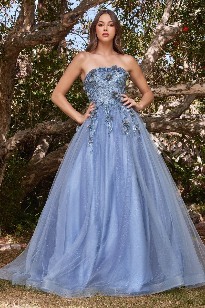 Glamorous Strapless Glitter Layered Tulle Ball Gown #CD955