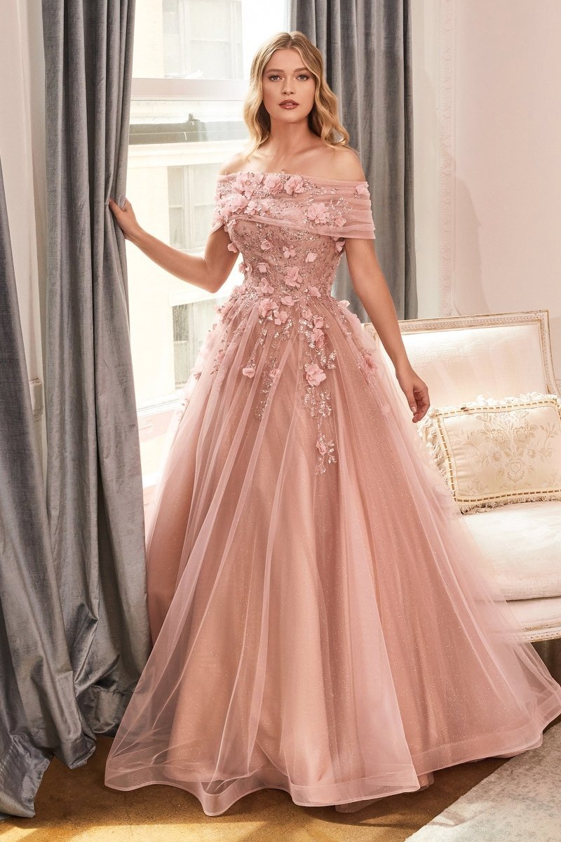 Glamorous Strapless Glitter Layered Tulle Ball Gown #CD955
