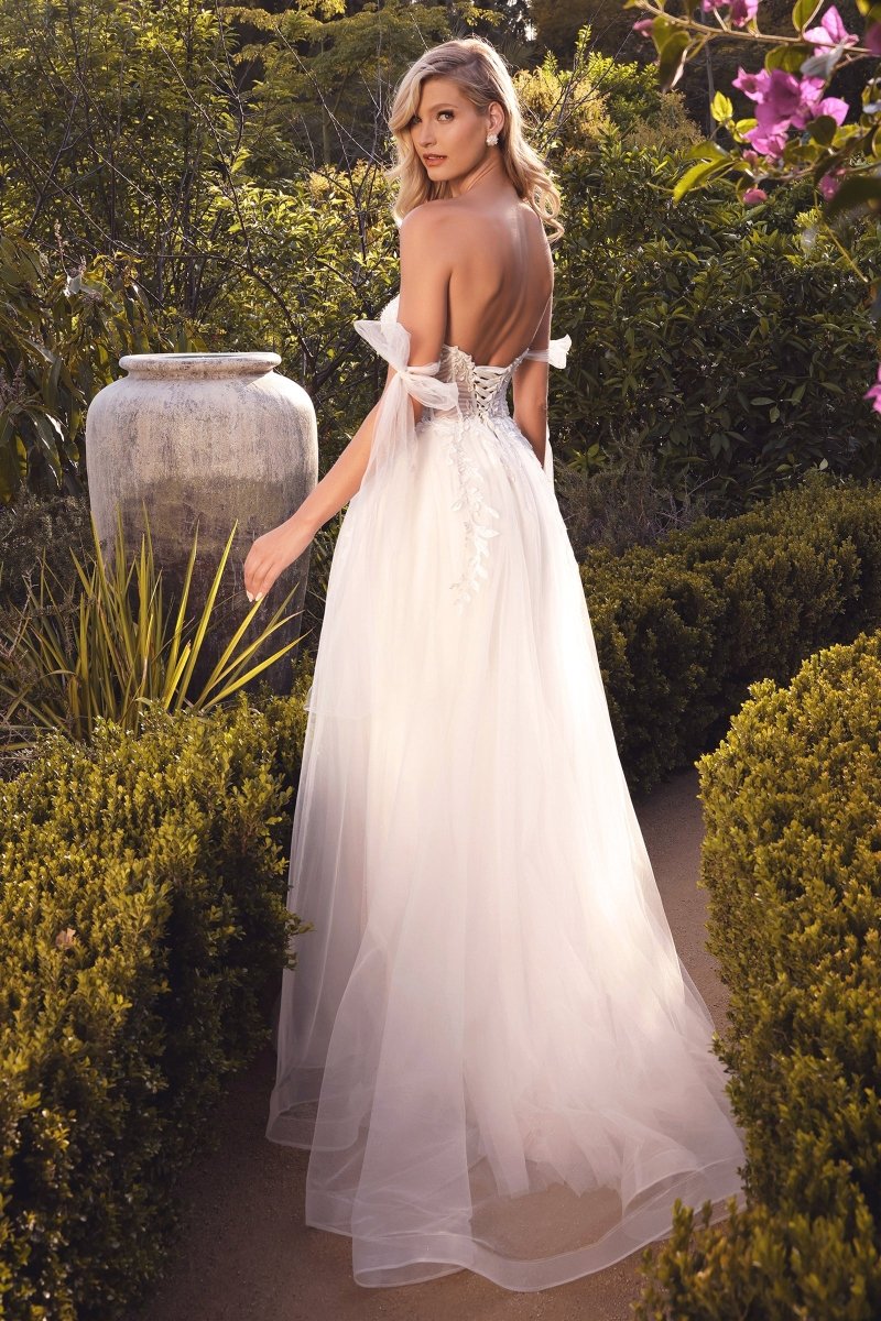 A-Line Criss Cross Straps Lace Appliques Wedding Gown #CD964W
