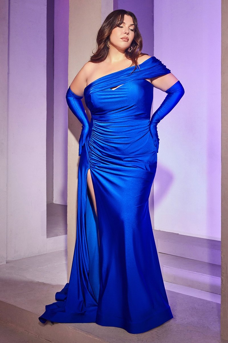 Sultry One Shoulder Stretch Satin Slit Bridesmaid Dress #CD979