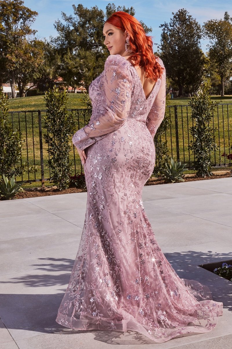 Mesmerizing Glittering Floral Motif Long Sleeve Mermaid Gown #CD989