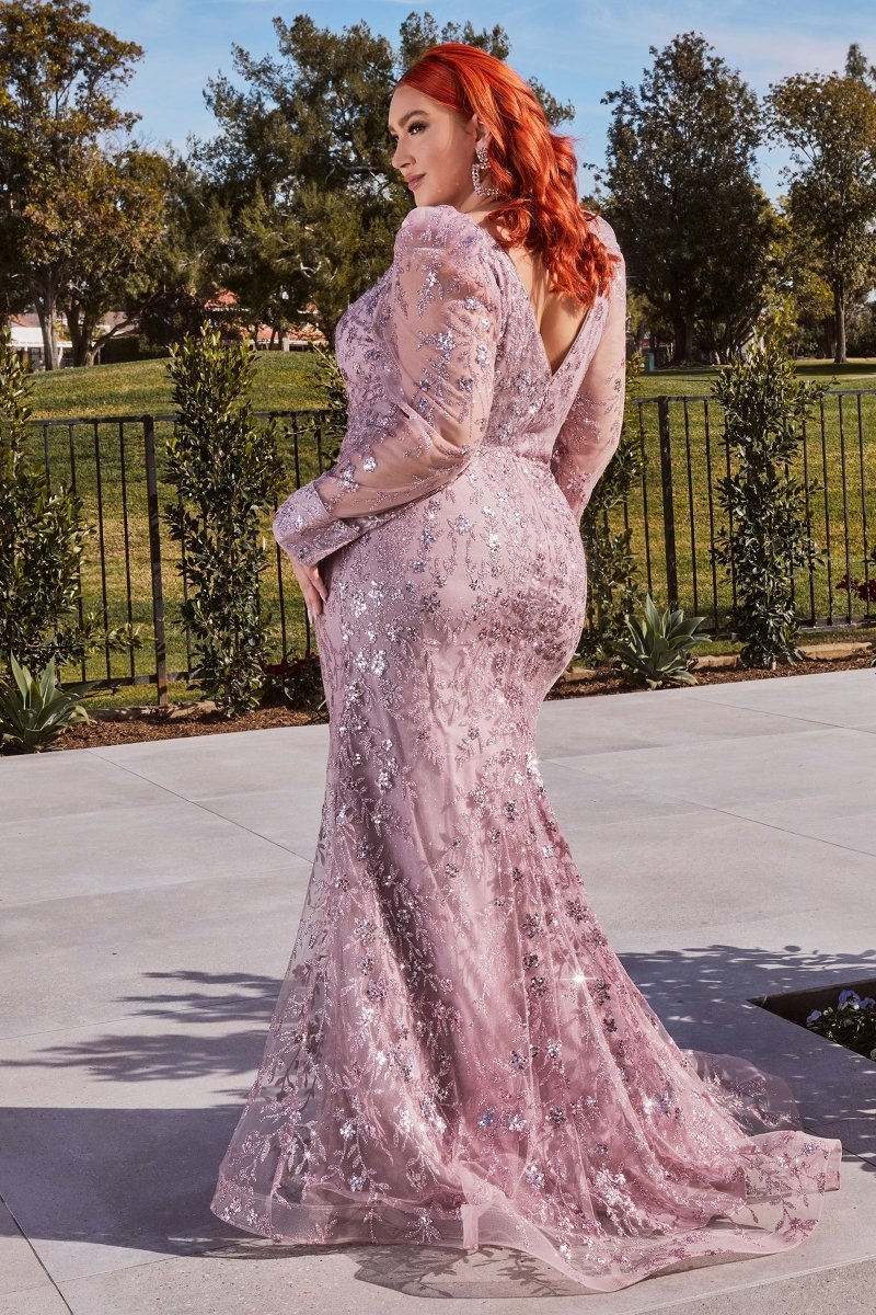 Mesmerizing Glittering Floral Motif Long Sleeve Mermaid Gown #CD989