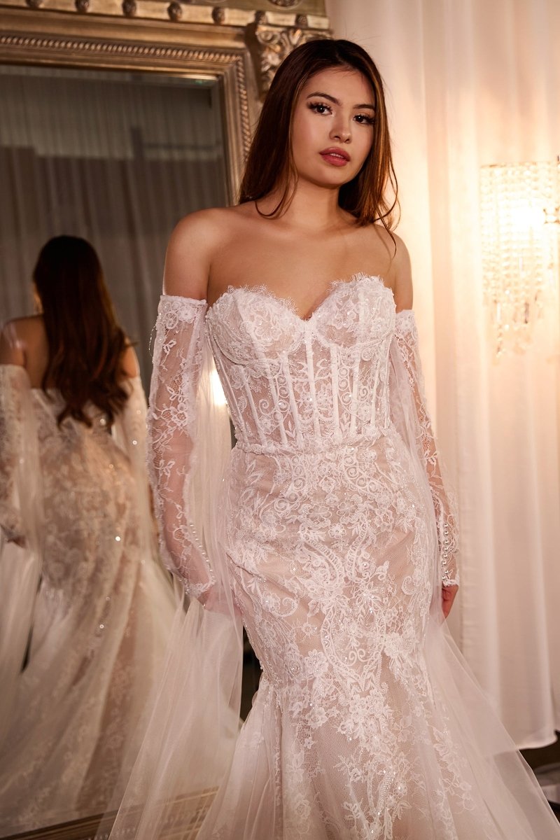 Exquisite Sweetheart Removable Lace Sleeves Mermaid Wedding Gown #CDS424W