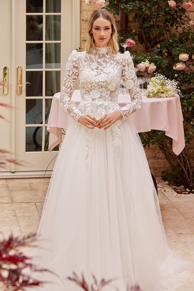 Elegance Long Sleeve Lace Wedding Ball Gown #CDS433W