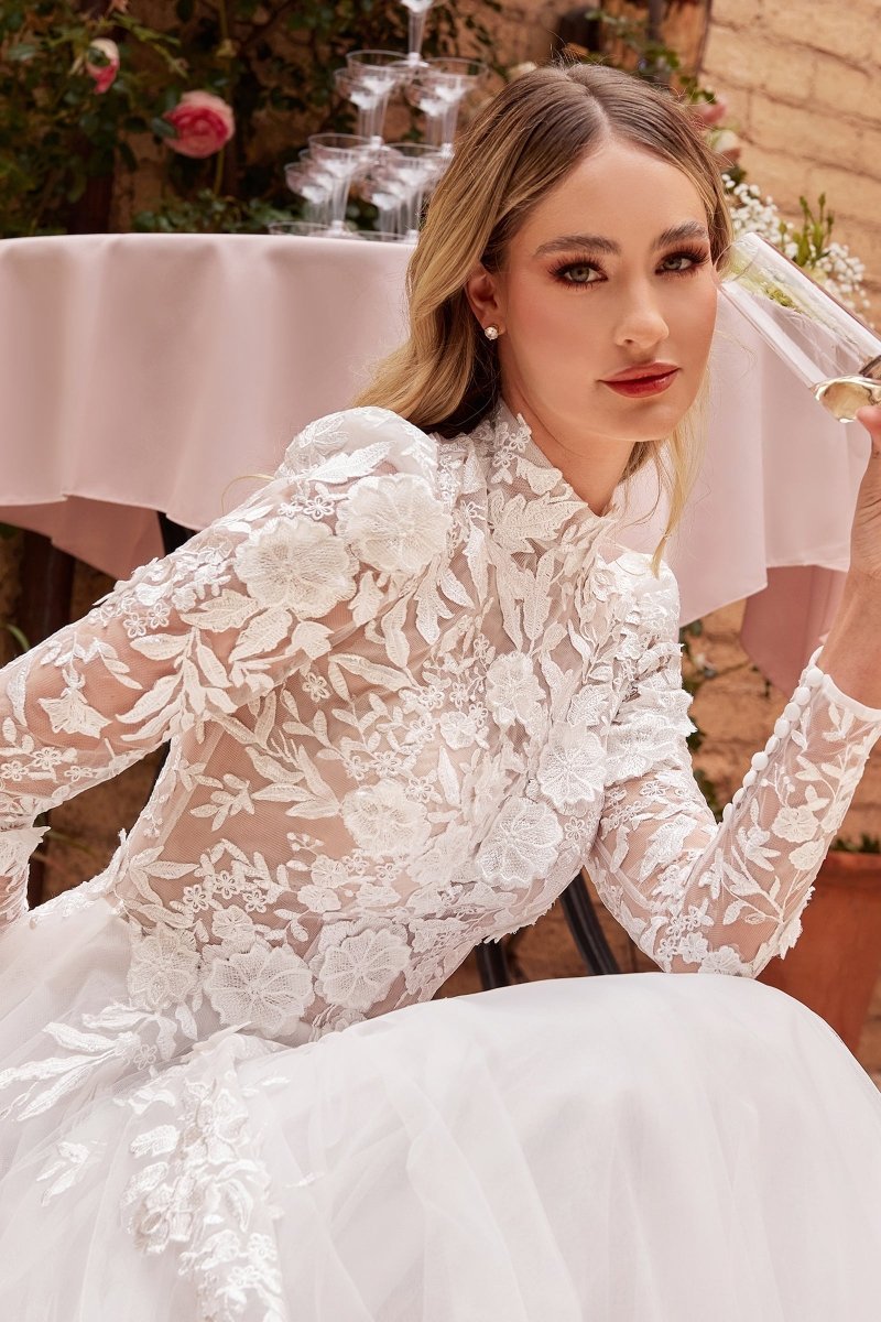 Elegance Long Sleeve Lace Wedding Ball Gown #CDS433W