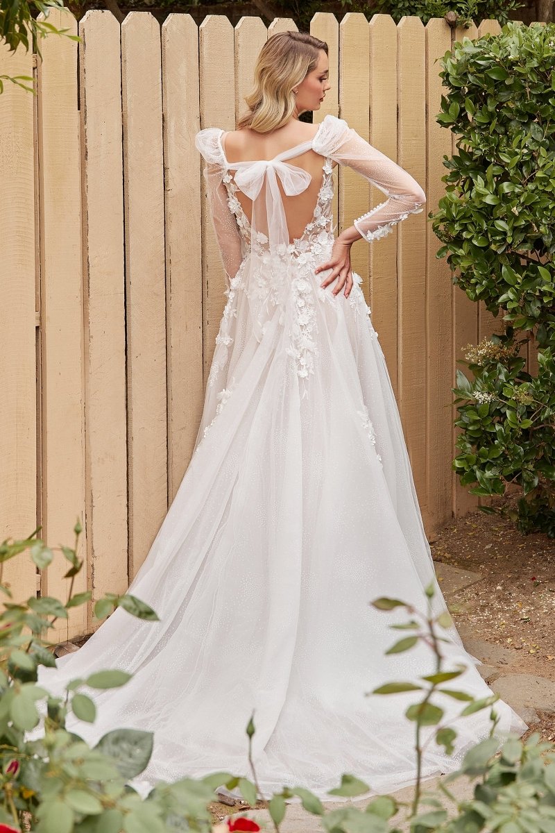 Stunning A-Line Deep V-Neck Wedding Gown With Removable Sleeves #CDS436W