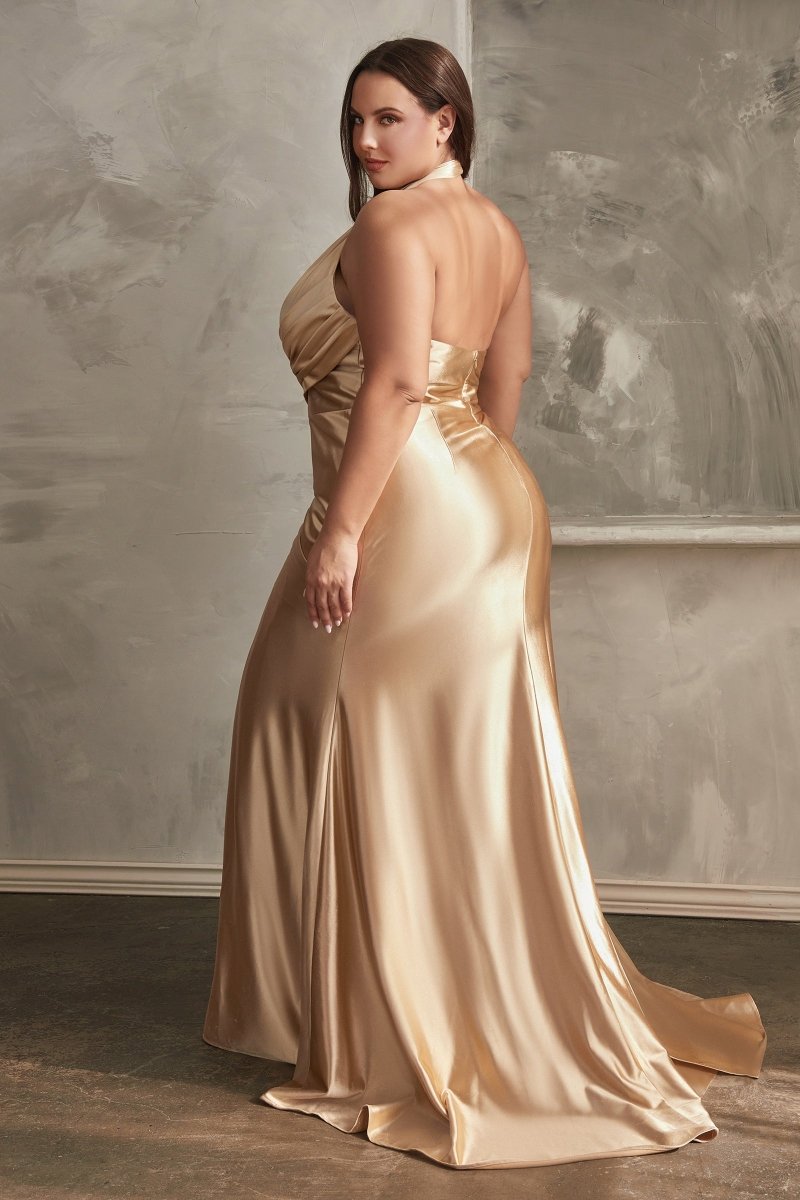 Gorgeous Fitted Satin Halter Slit Bridesmaid Dress #CH079C
