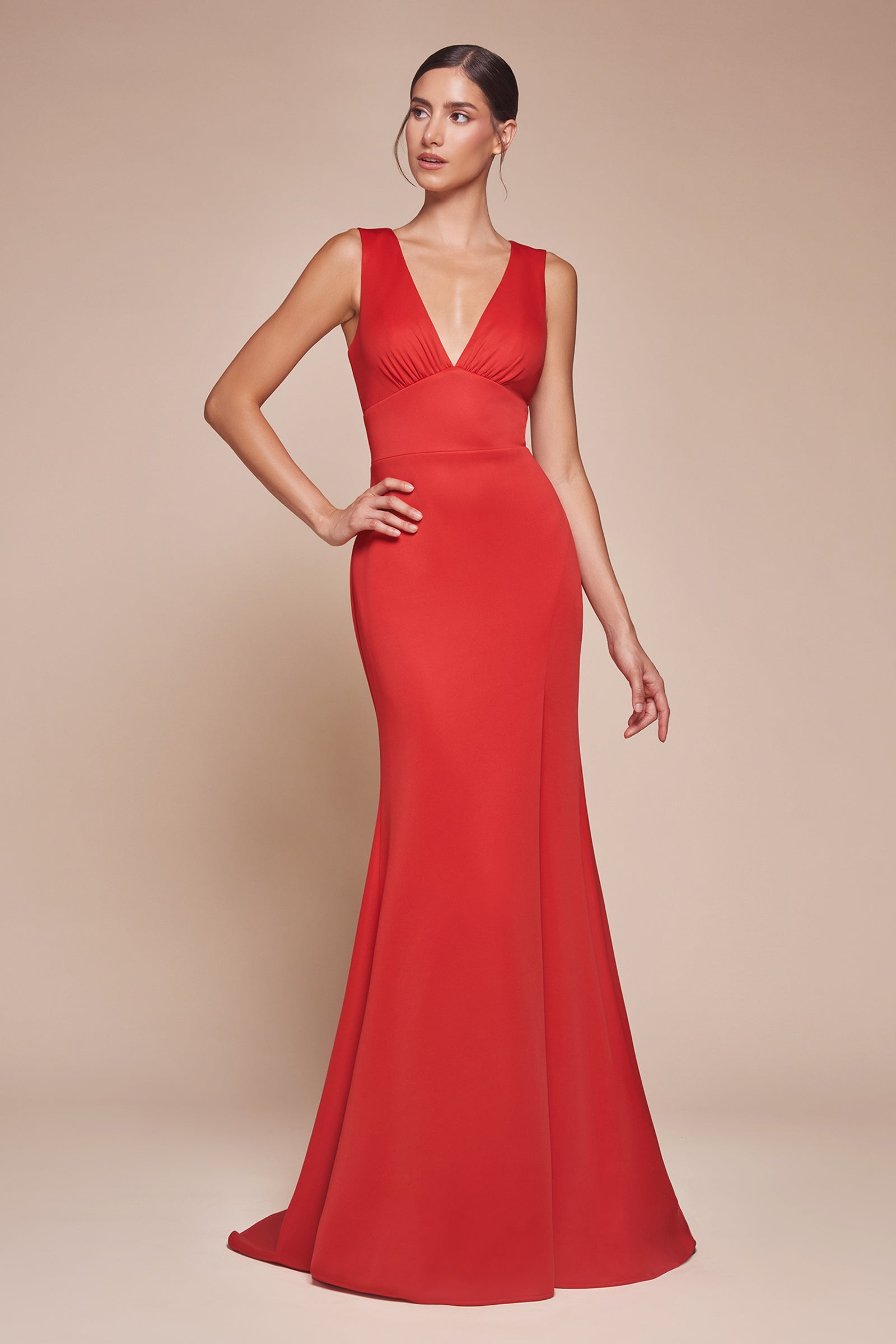 Exquisite Fitted V-Neck Slit Open Back Bridesmaid Dress #CH395
