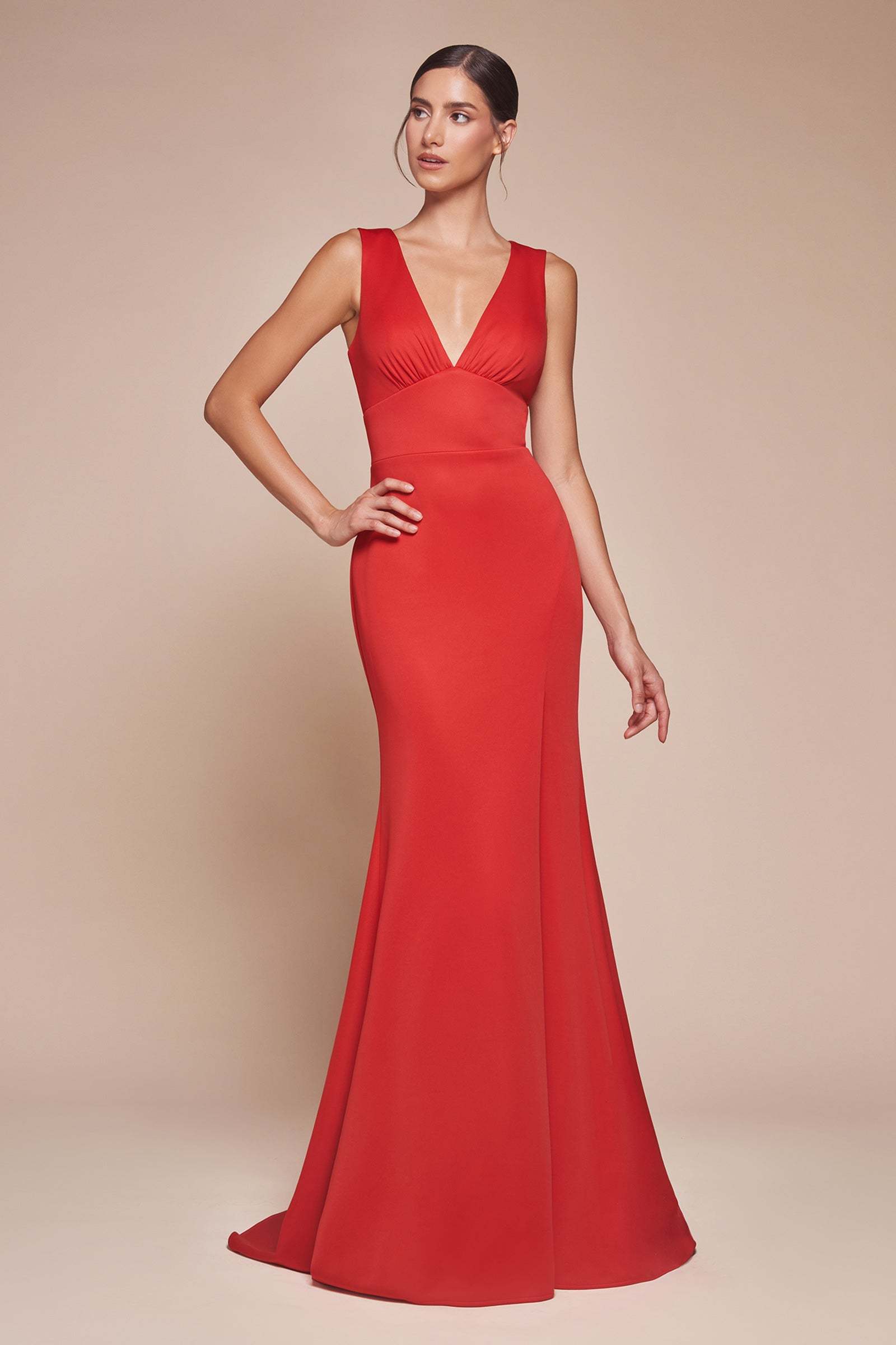 Exquisite Fitted V-Neck Slit Open Back Bridesmaid Dress #CH395