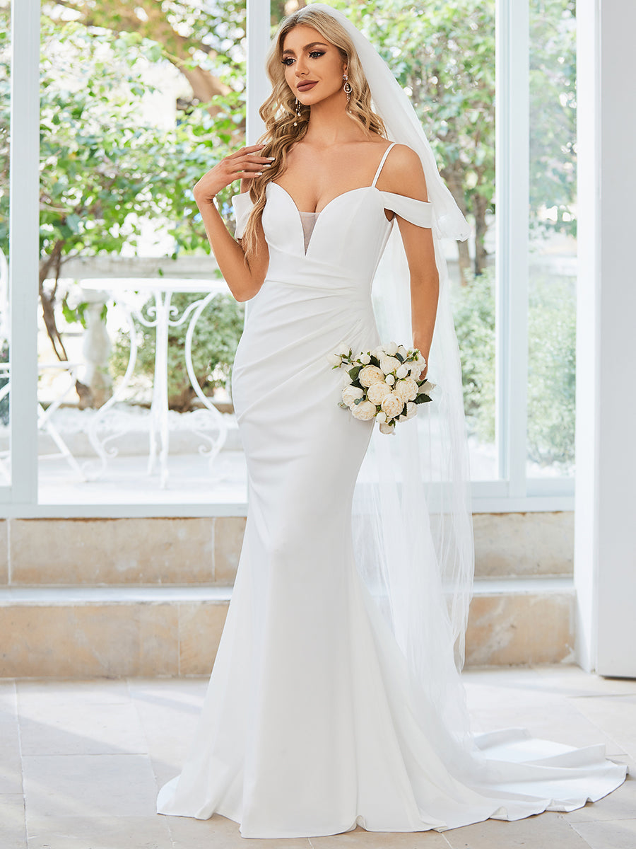 Elegant Off Shoulder Spaghetti Straps Mermaid Wedding Dress #em0121b