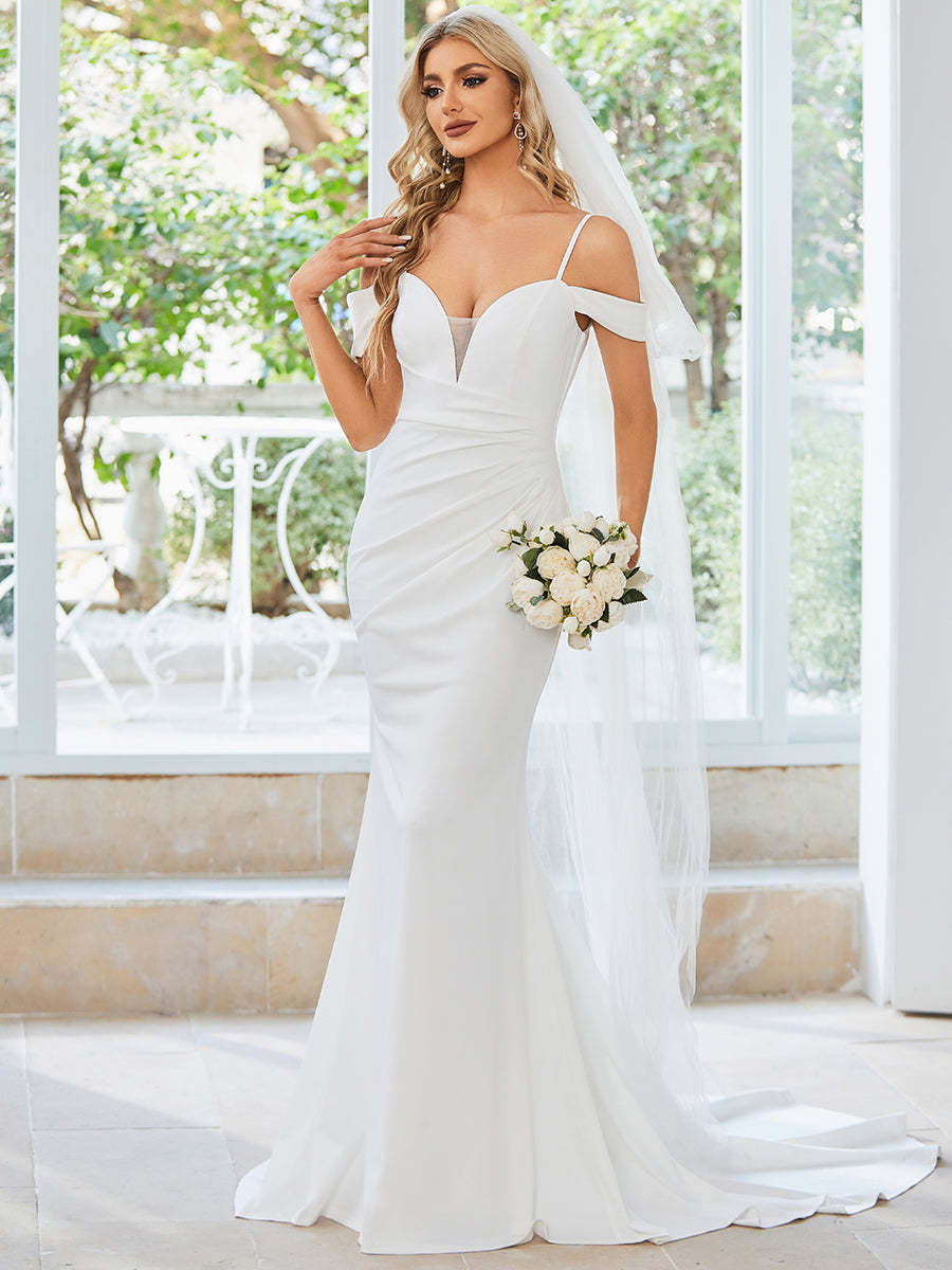 Elegant Off Shoulder Spaghetti Straps Mermaid Wedding Dress #em0121b