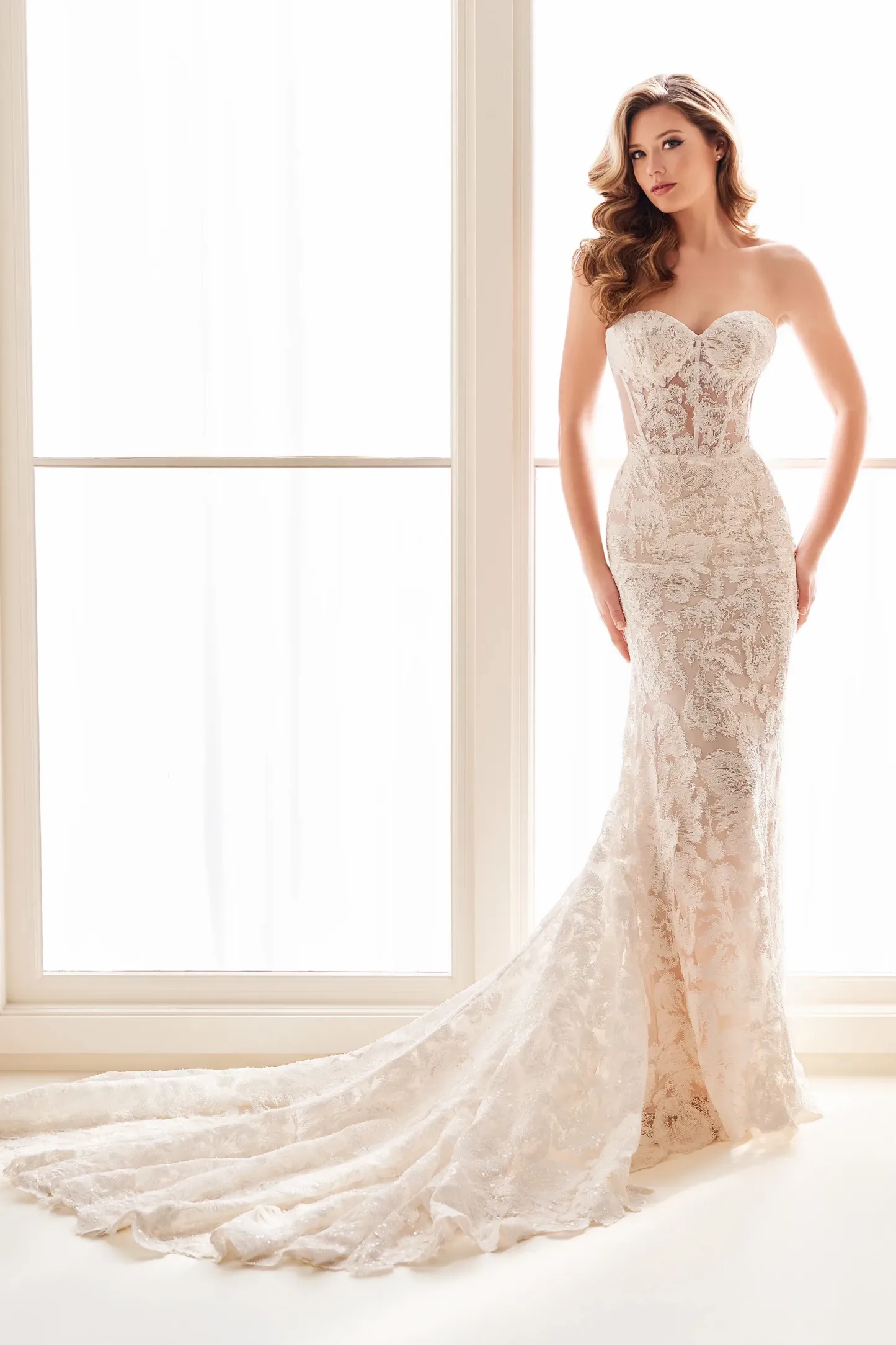 Mermaid Sweetheart Allover Lace Wedding Dress Enchanting by Mon Cheri E1002