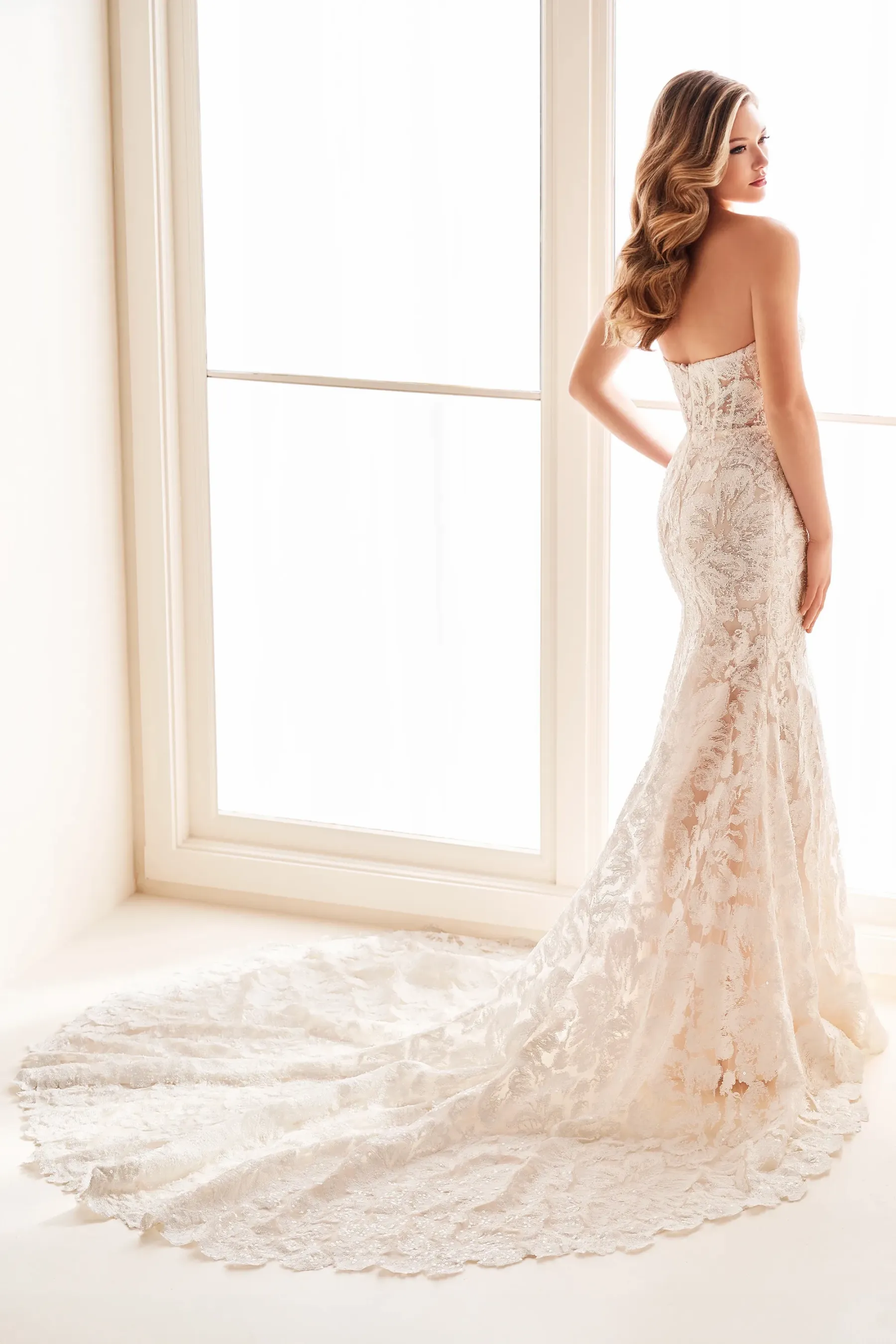 Mermaid Sweetheart Allover Lace Wedding Dress Enchanting by Mon Cheri E1002