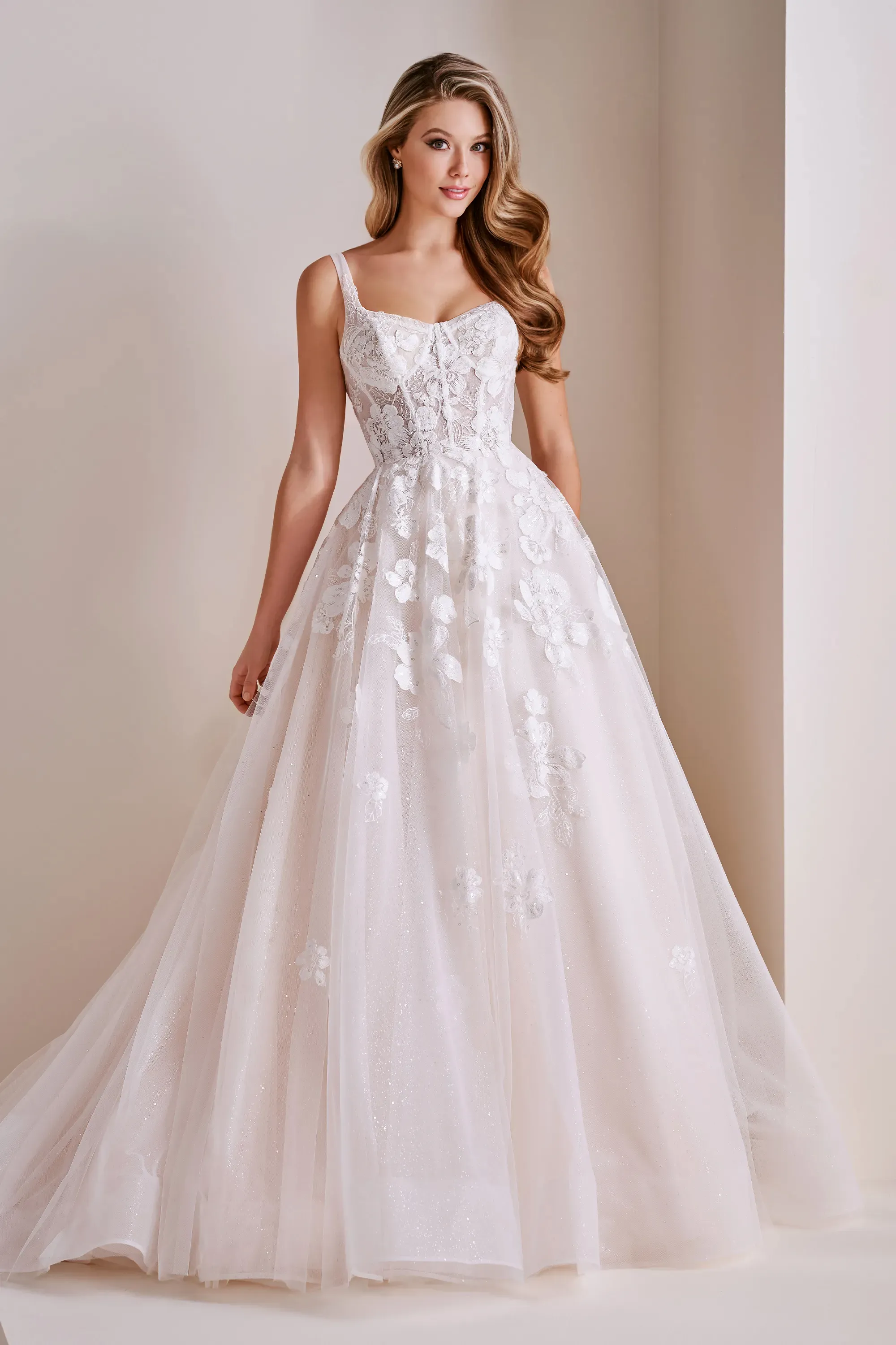 A-Line Sweetheart Lace Applique Wedding Dress Enchanting by Mon Cheri E404