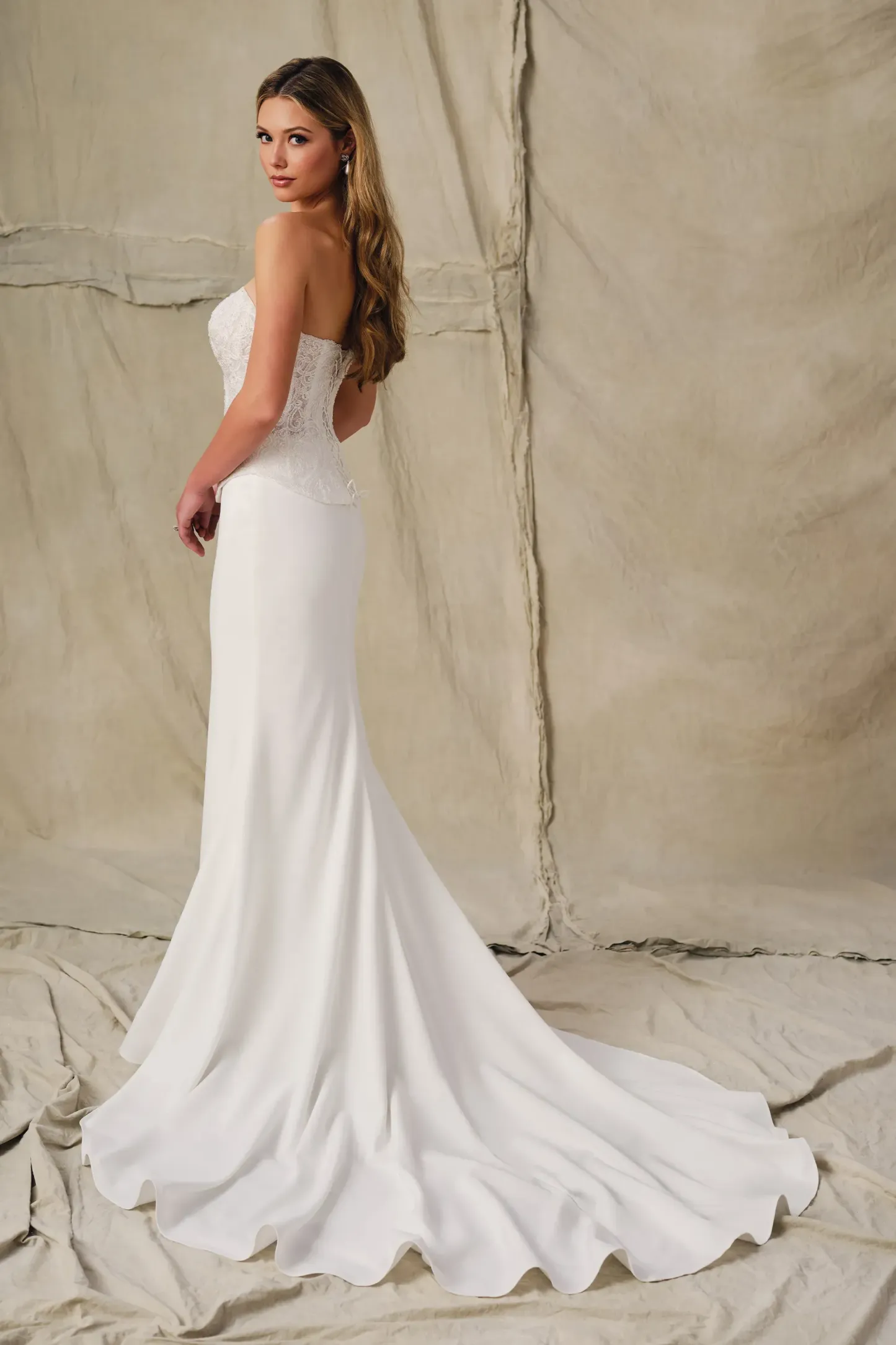 Mermaid Strapless Tulle Embroidered Wedding Dress Enchanting by Mon Cheri E421