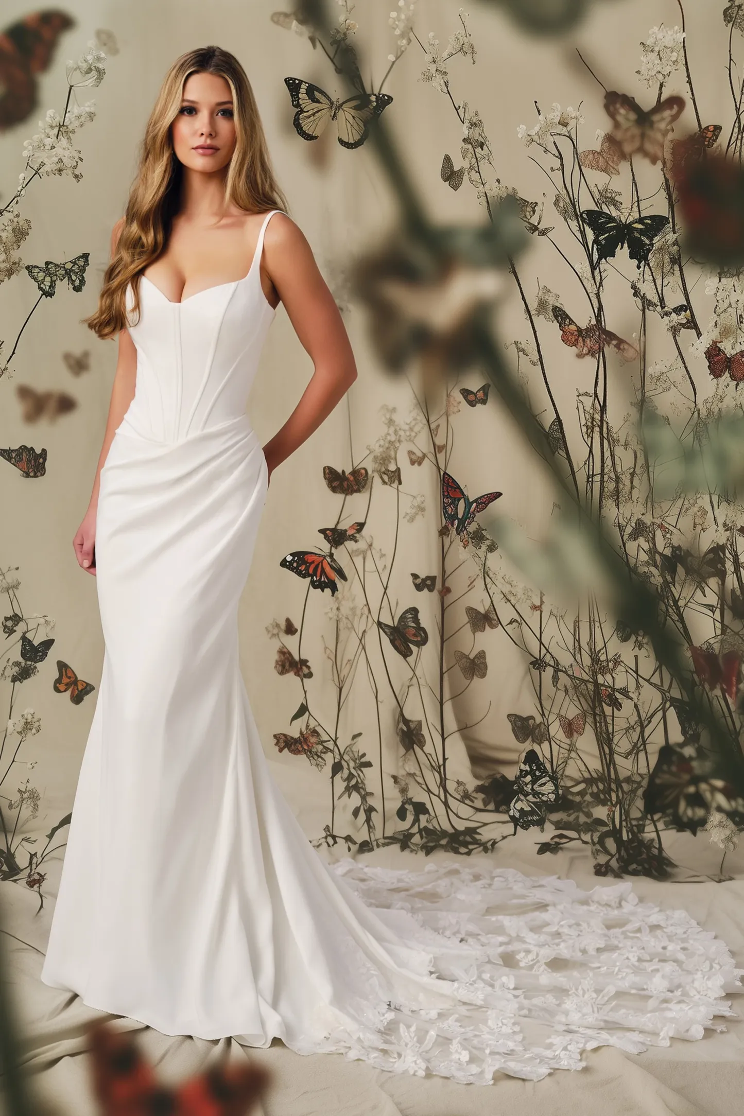 Mermaid Sweetheart Lace Appliques Basque Wedding Dress Enchanting by Mon Cheri E424