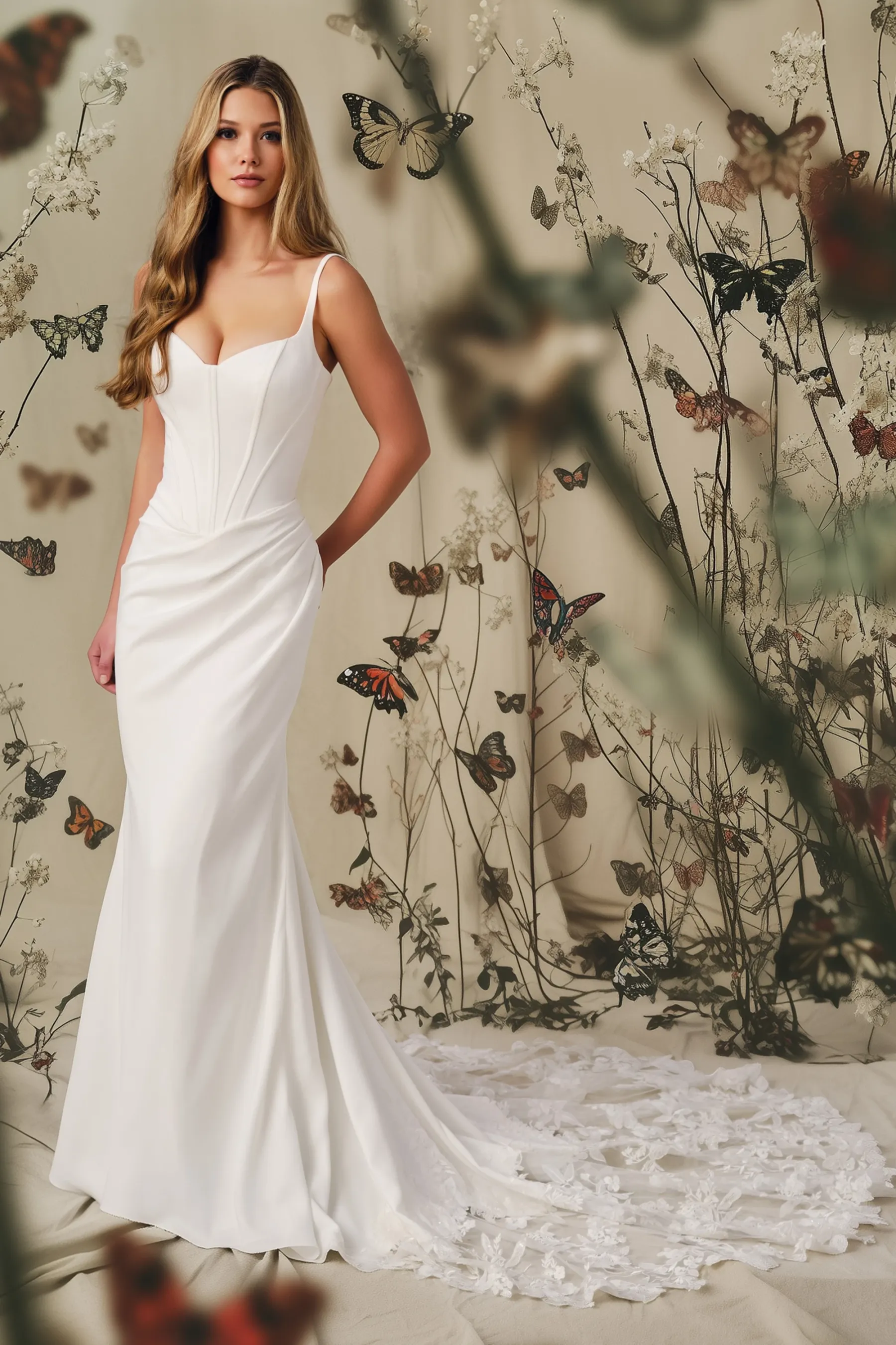 Mermaid Sweetheart Lace Appliques Basque Wedding Dress Enchanting by Mon Cheri E424