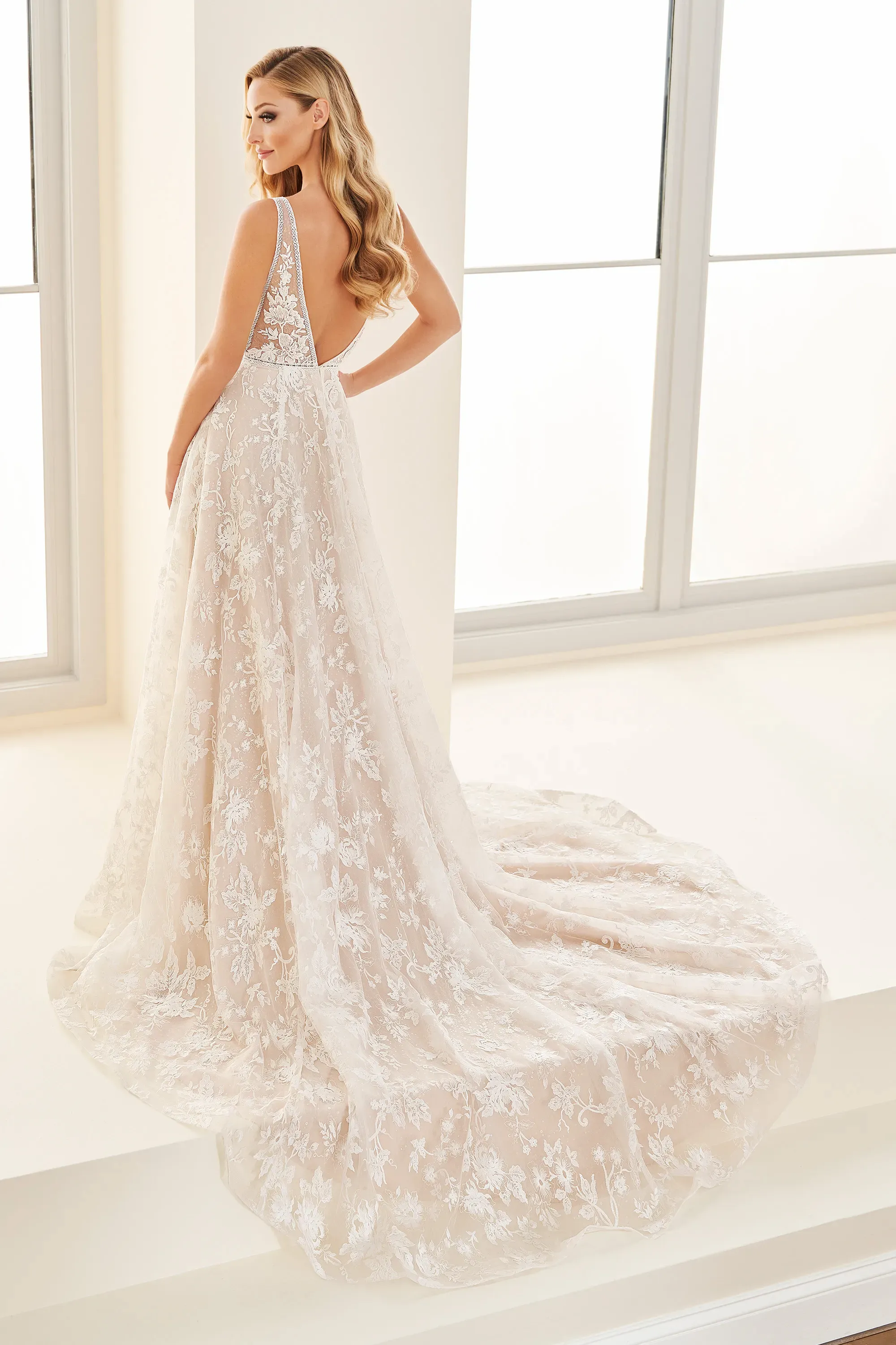 A-Line Plunging V-Neck Allover Lace Wedding Dress Enchanting by Mon Cheri E510