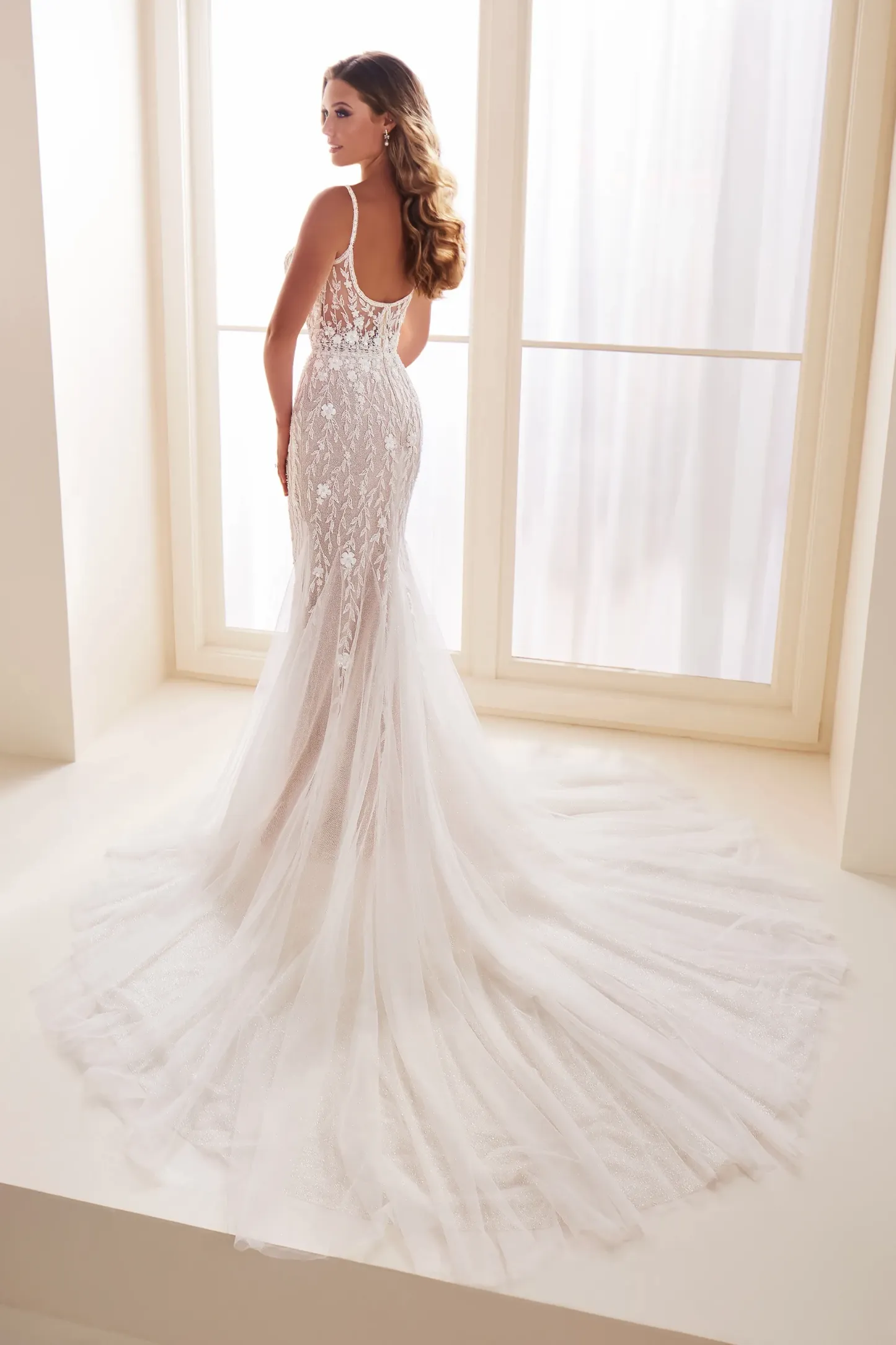 Mermaid Plunging V-neck 3D Flowers Wedding Dress Enchanting by Mon Cheri E608
