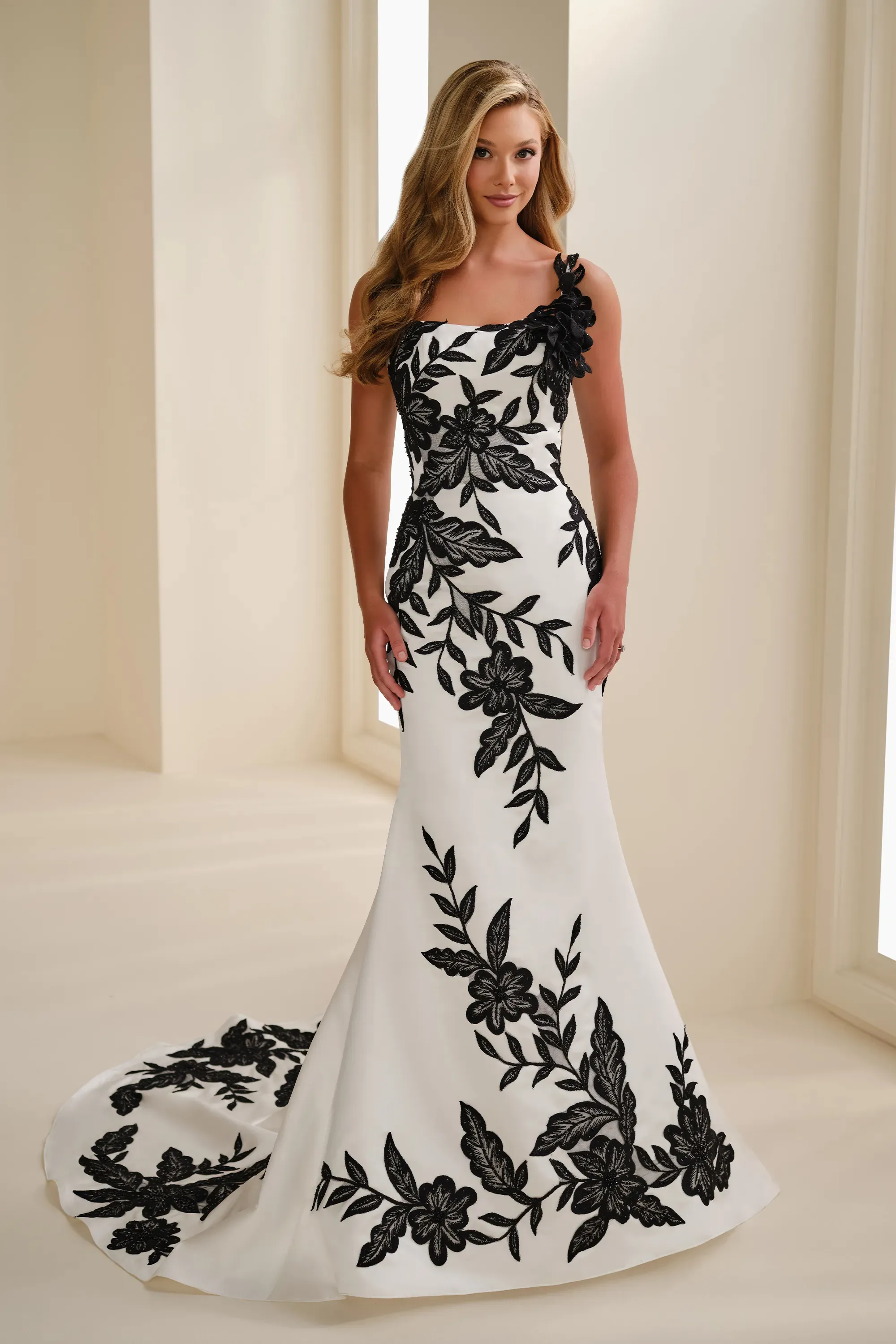 Mermaid Curved 3D Lace Flowers Wedding Dress Enchanting by Mon Cheri E627