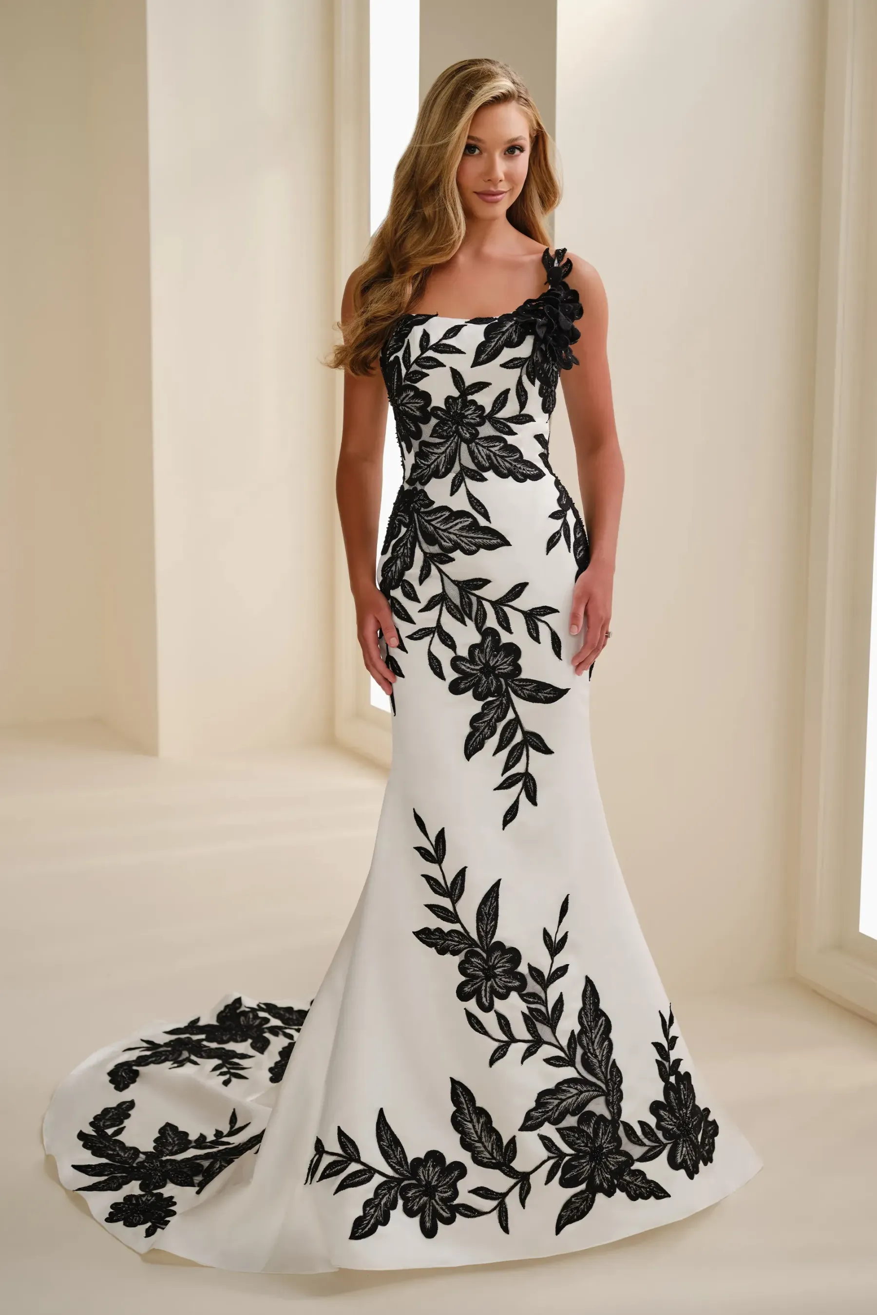 Mermaid Curved 3D Lace Flowers Wedding Dress Enchanting by Mon Cheri E627