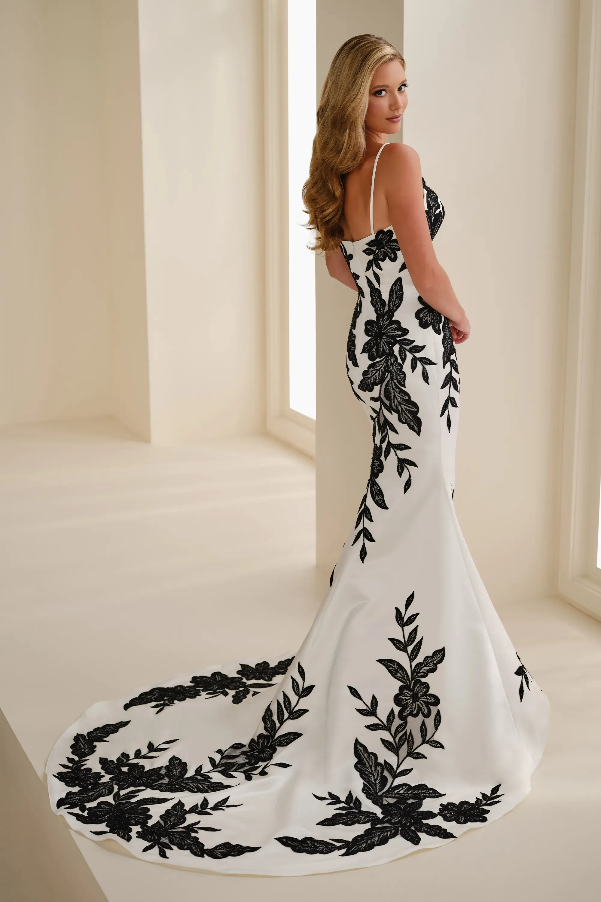 Mermaid Curved 3D Lace Flowers Wedding Dress Enchanting by Mon Cheri E627