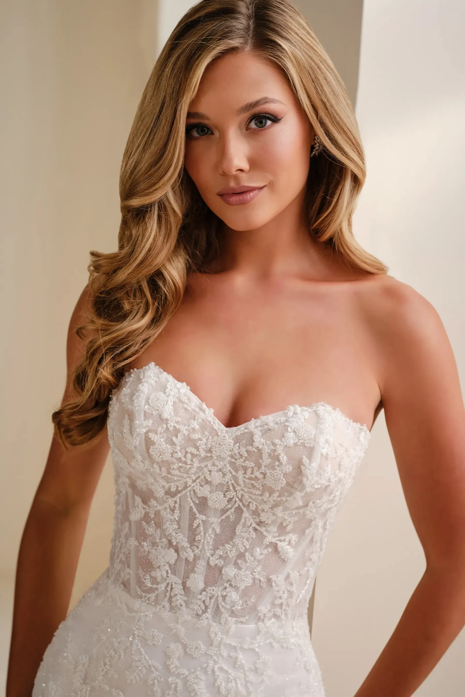 Mermaid Sweetheart Lace Applique Wedding Dress Enchanting by Mon Cheri E629