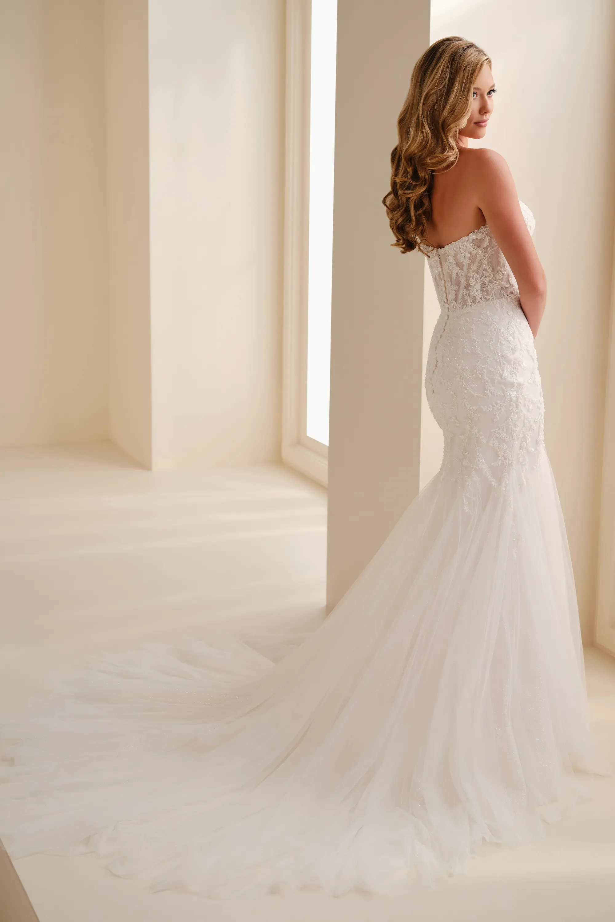 Mermaid Sweetheart Lace Applique Wedding Dress Enchanting by Mon Cheri E629