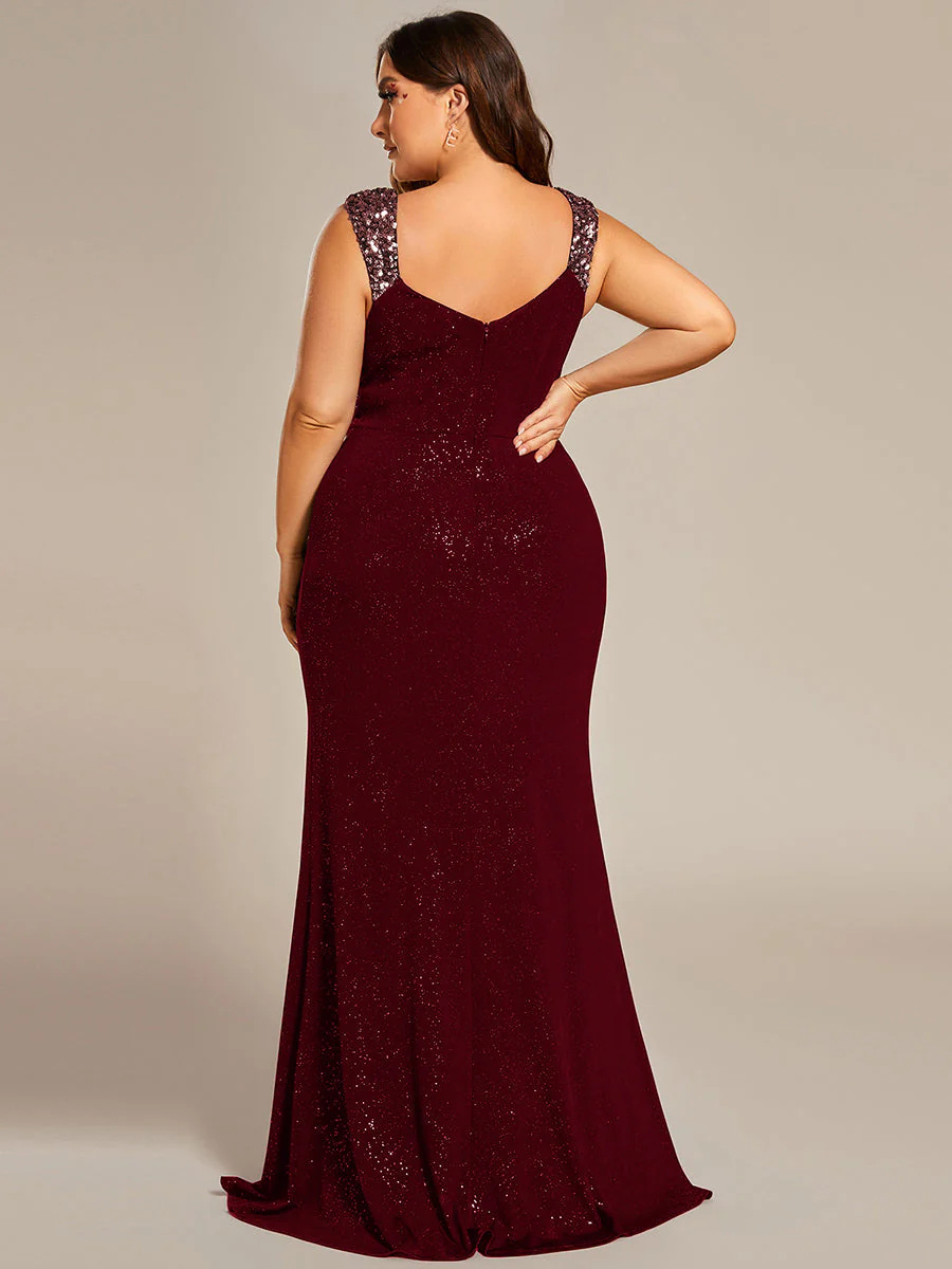 Stunning flattering V-neck Slit Glitter Bridesmaid Dress #EMEE01888