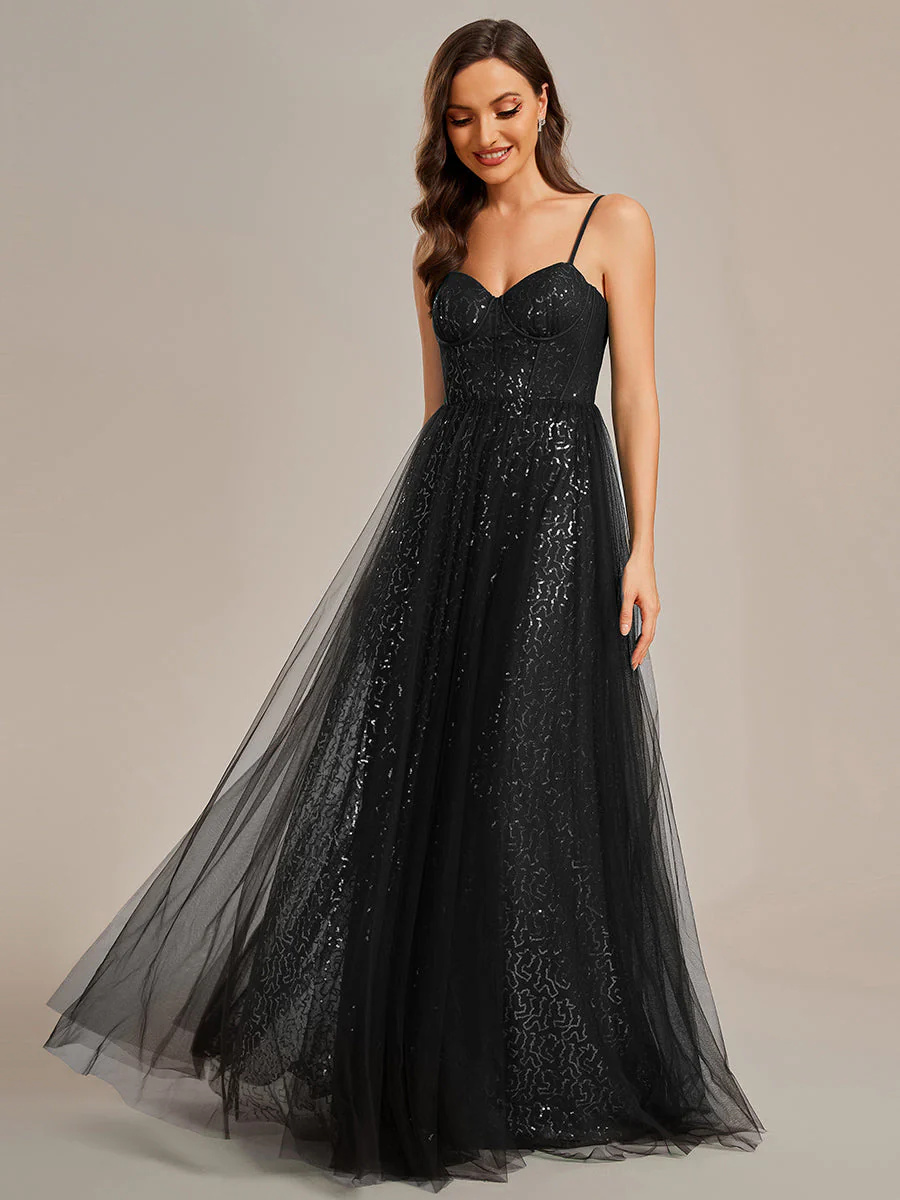 Exquisite Empire Waist Sequin A-Line Sweetheart Spaghetti Straps Bridesmaid Dress #EMEE01952