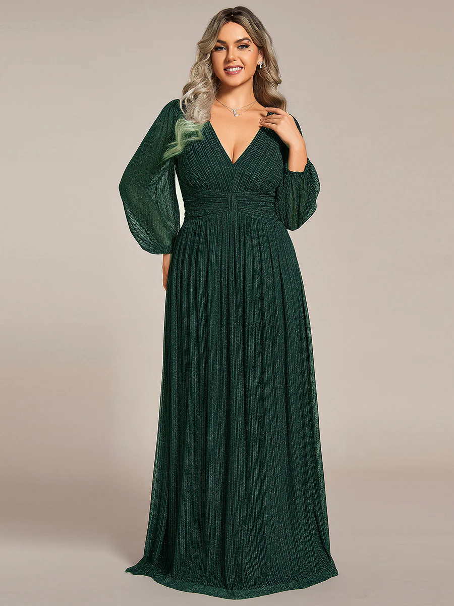 V-Neck Maxi Long Chiffon Waist Long Sleeves Bridesmaid Dress #EMEE01961