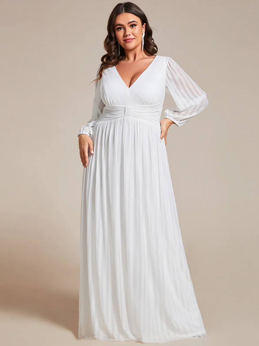 V-Neck Maxi Long Chiffon Waist Long Sleeves Bridesmaid Dress #EMEE01961