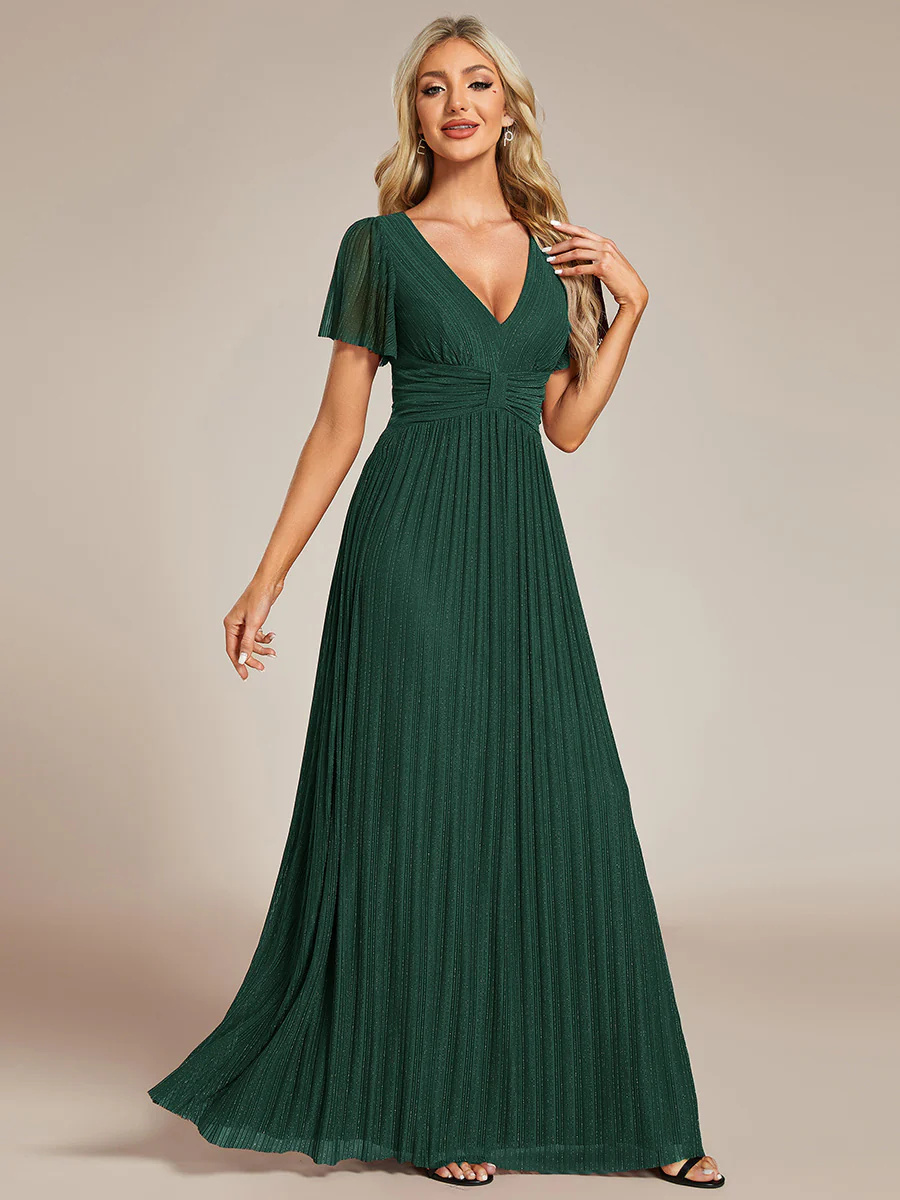 Alluring Glittery V-Neck Bowknot Waist Mesh Fabric Bridesmaid Dress #EMEE11961