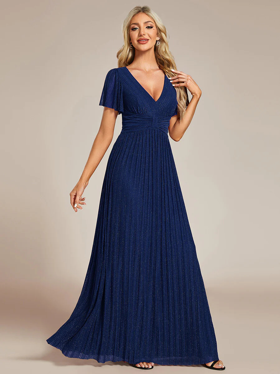 Alluring Glittery V-Neck Bowknot Waist Mesh Fabric Bridesmaid Dress #EMEE11961