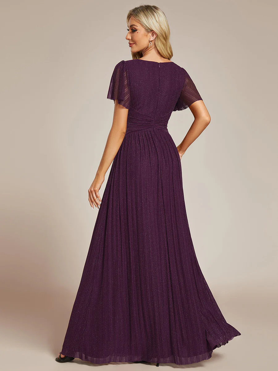 Alluring Glittery V-Neck Bowknot Waist Mesh Fabric Bridesmaid Dress #EMEE11961