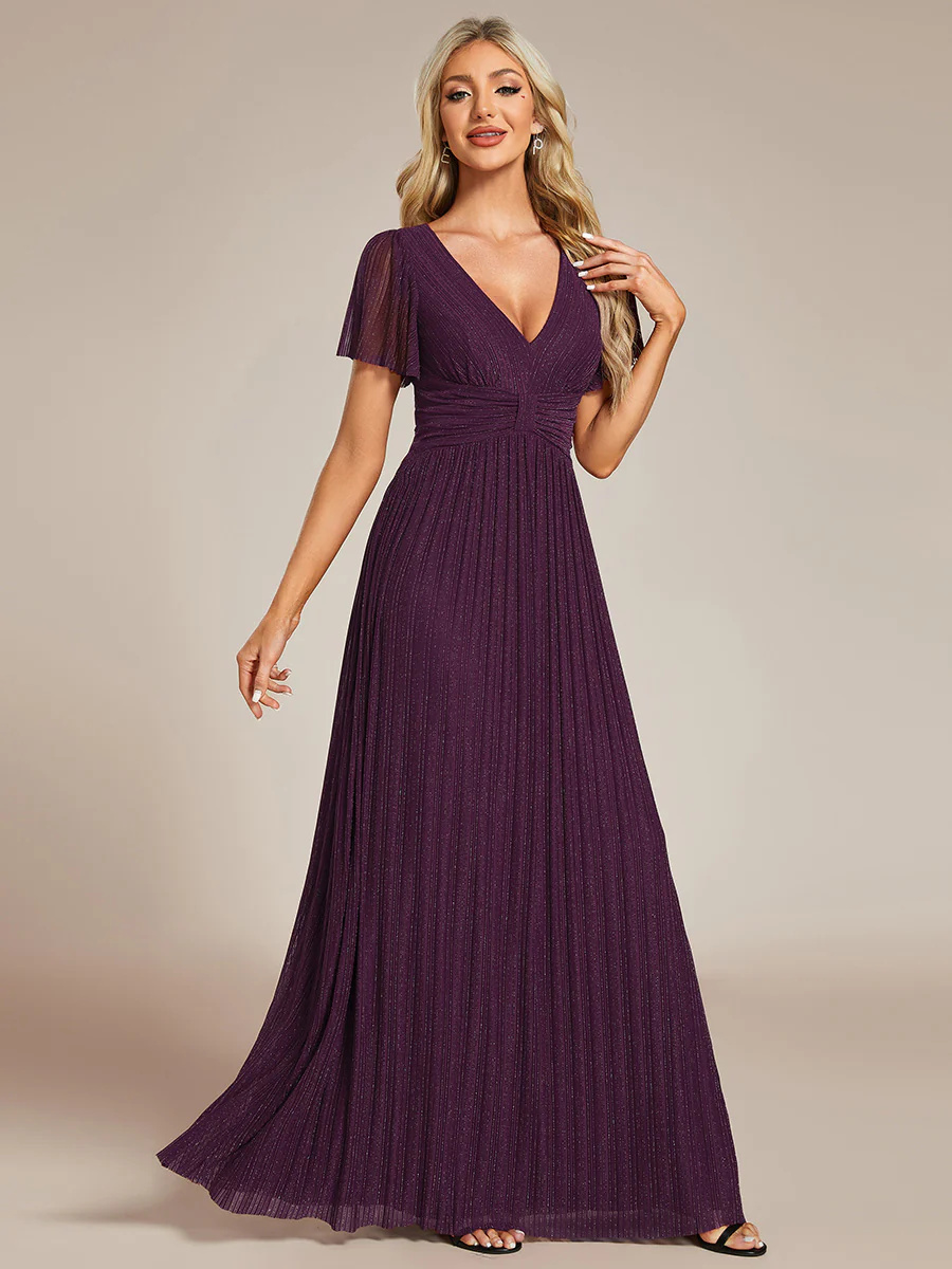 Alluring Glittery V-Neck Bowknot Waist Mesh Fabric Bridesmaid Dress #EMEE11961