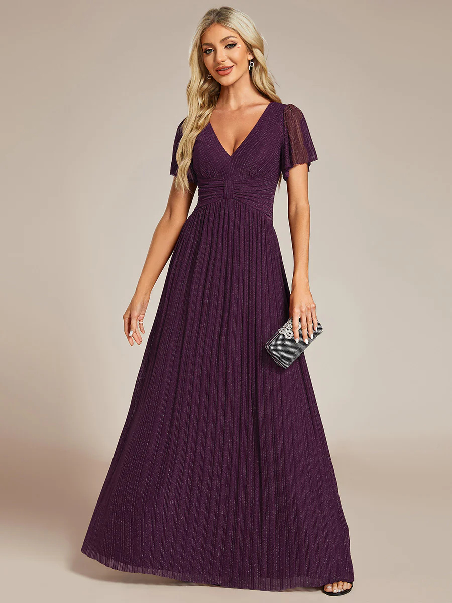 Alluring Glittery V-Neck Bowknot Waist Mesh Fabric Bridesmaid Dress #EMEE11961
