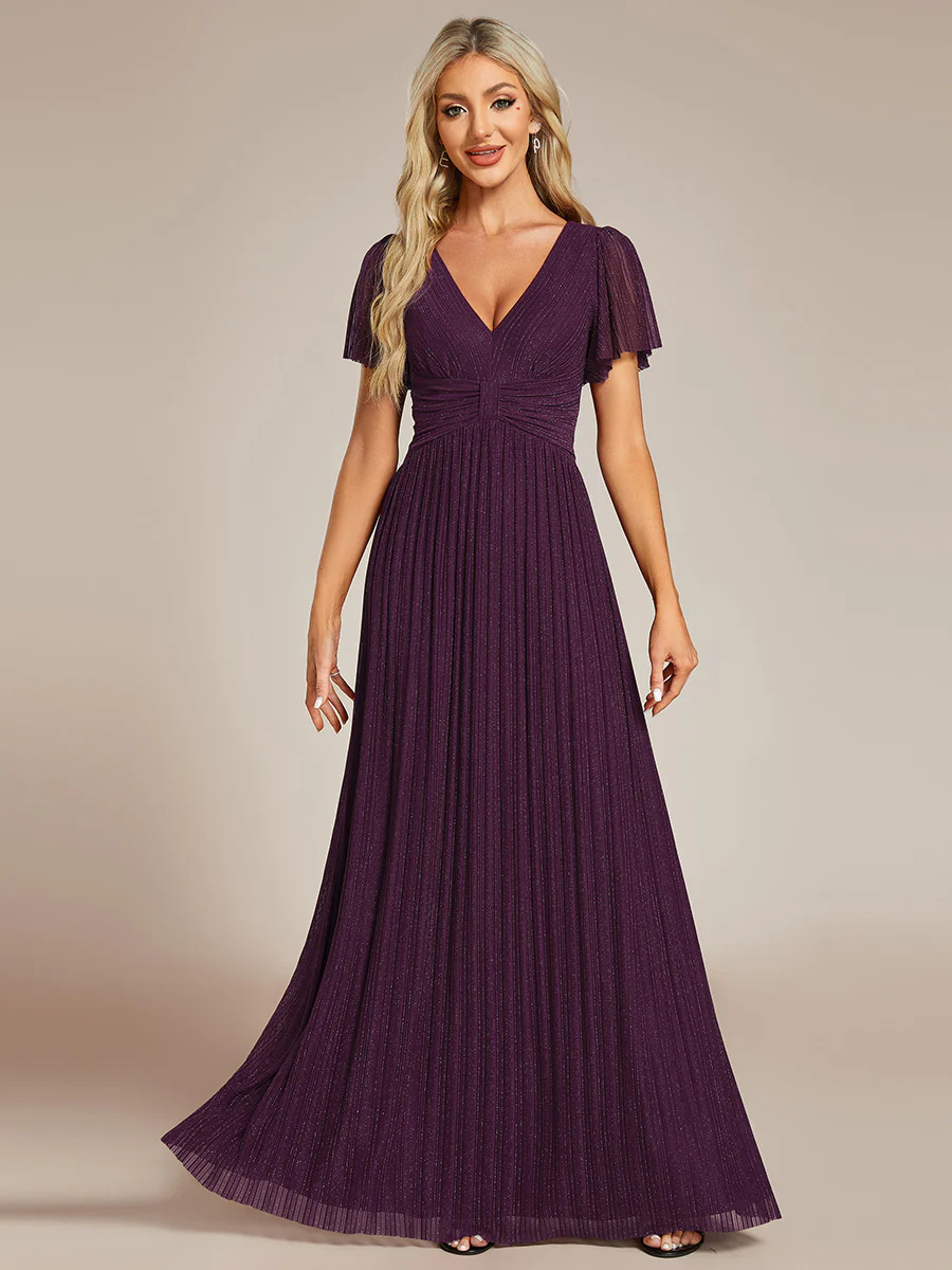 Alluring Glittery V-Neck Bowknot Waist Mesh Fabric Bridesmaid Dress #EMEE11961