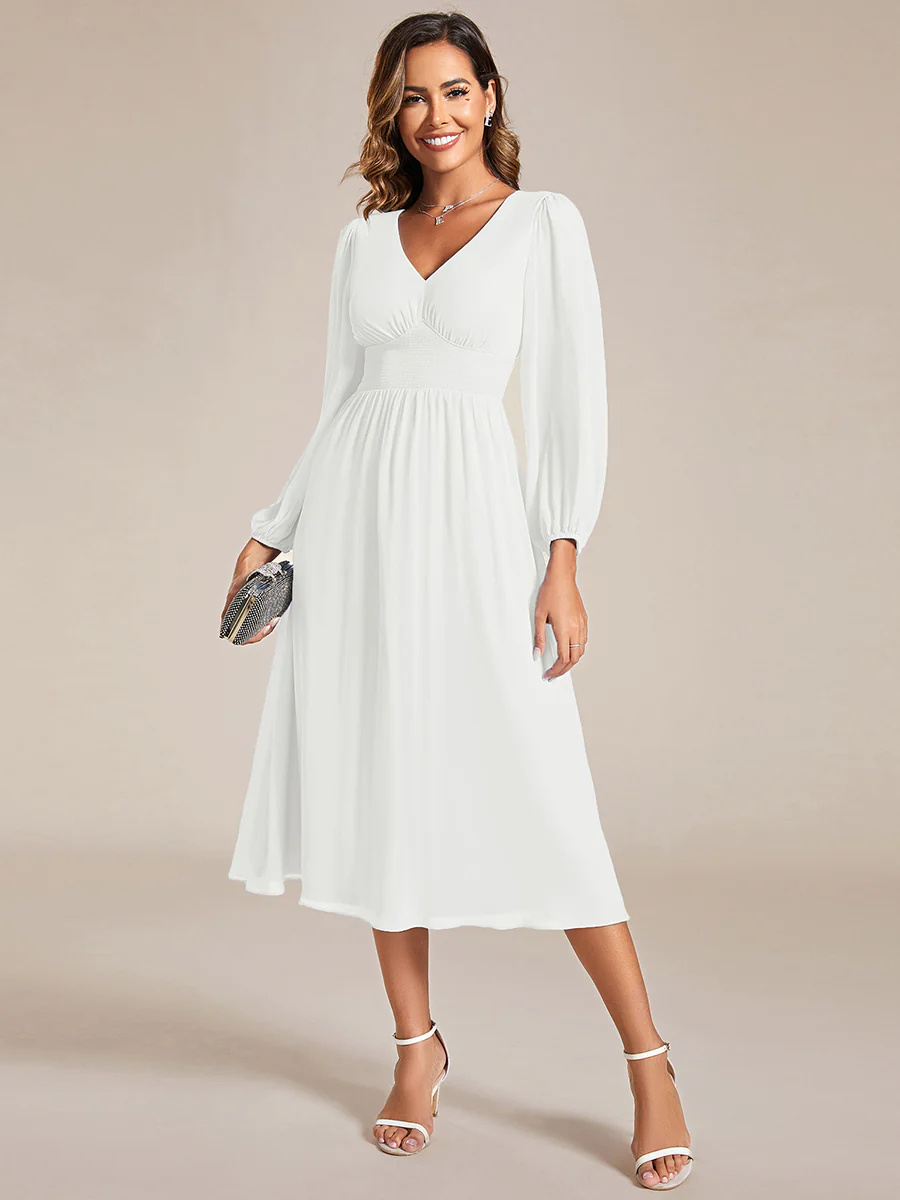 Elegance Knee Length Chiffon Long Sleeves Wedding Guest Dress #EMEG01929