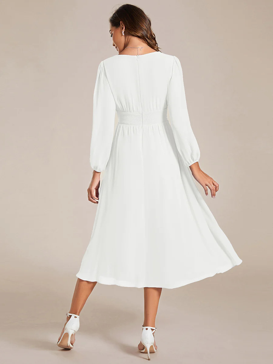 Elegance Knee Length Chiffon Long Sleeves Wedding Guest Dress #EMEG01929