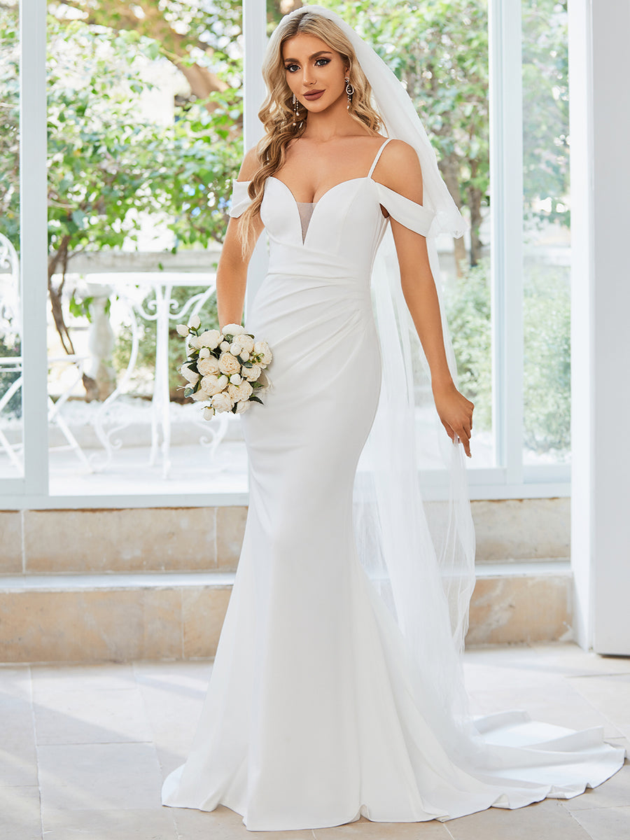 Elegant Off Shoulder Spaghetti Straps Mermaid Wedding Dress #em0121b