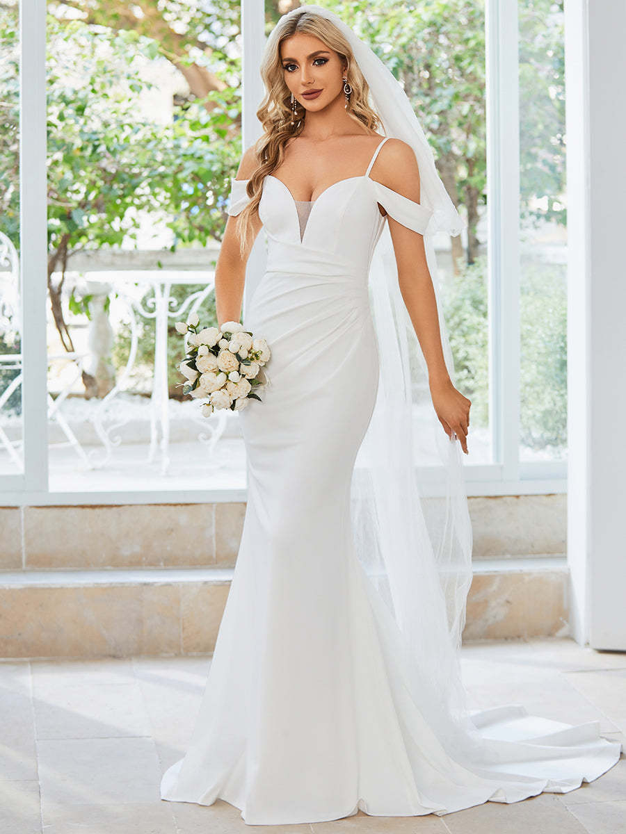 Elegant Off Shoulder Spaghetti Straps Mermaid Wedding Dress #em0121b